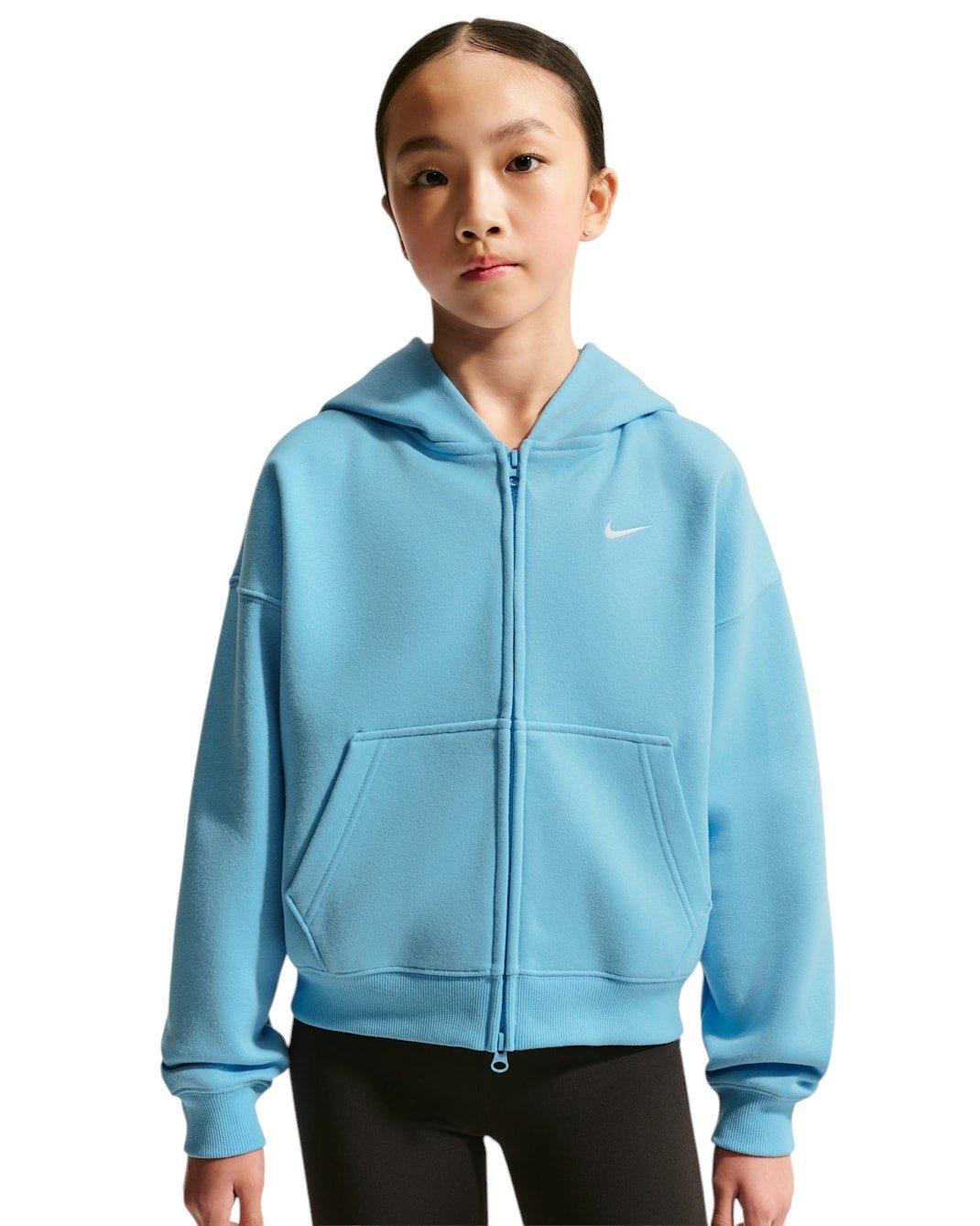 Nike Sportswear Studio Fleece Big Girls' Football Blue Oversized Full-Zip Jacket