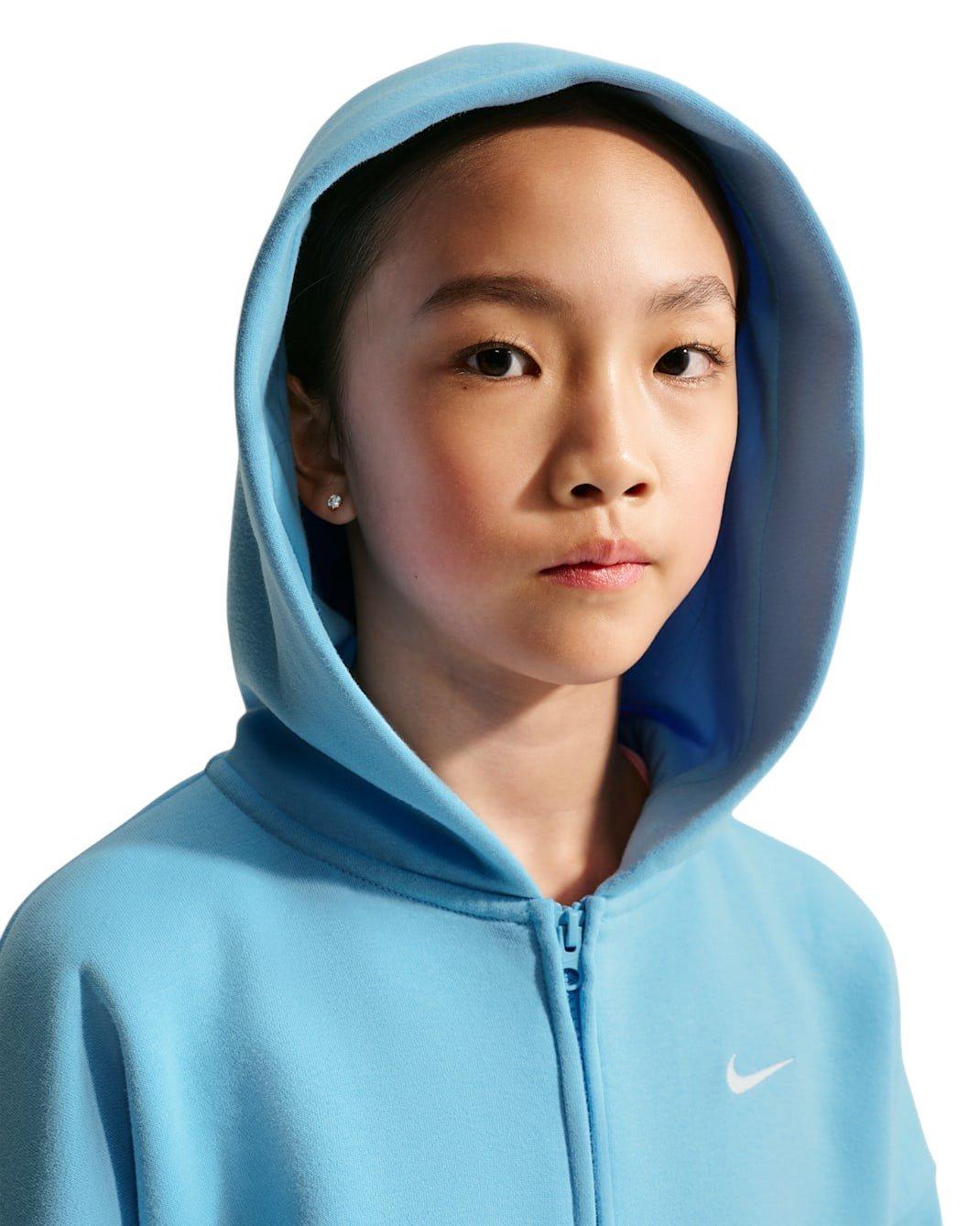 Nike Big Girls' Sportswear Studio Fleece Oversized Full-Zip Jacket - Football Blue - FOOTBALL BLUE Thumbnail View 4