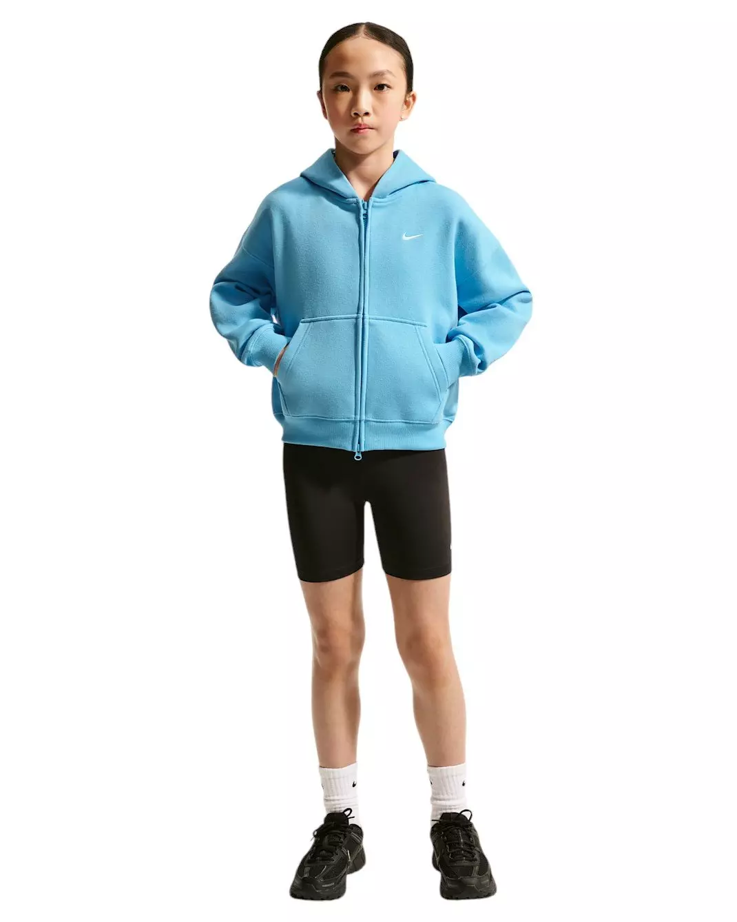 Nike Big Girls' Sportswear Studio Fleece Oversized Full-Zip Jacket - Football Blue - FOOTBALL BLUE