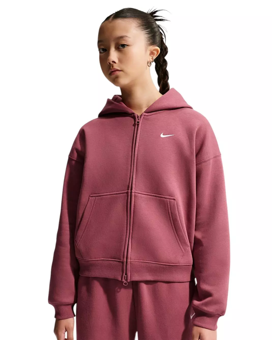 Nike Big Girls' Sportswear Studio Fleece Oversized Full-Zip Jacket - Pink Smoke - PINK SMOKE