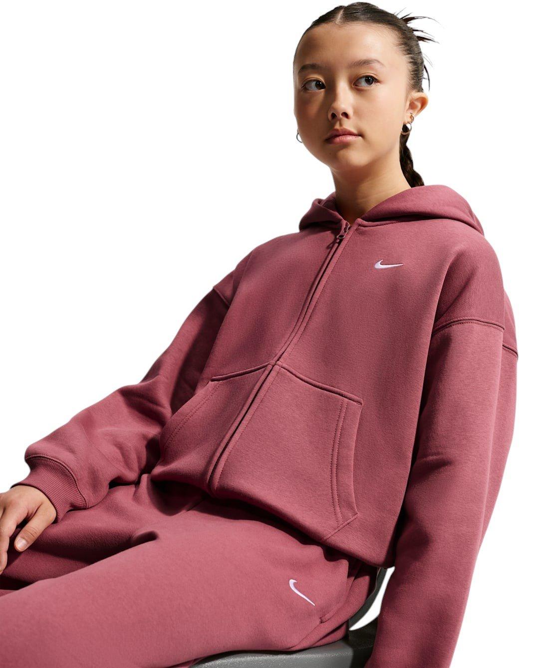 Nike Sportswear Studio Fleece Big Girls' Pink Smoke Oversized Full-Zip Jacket