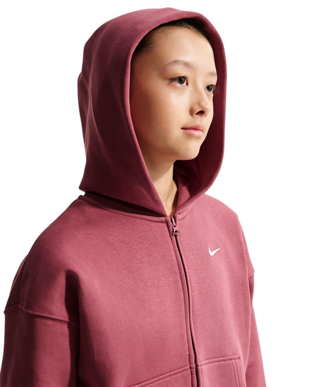 Nike Sportswear Studio Fleece Big Girls' Pink Smoke Oversized Full-Zip Jacket