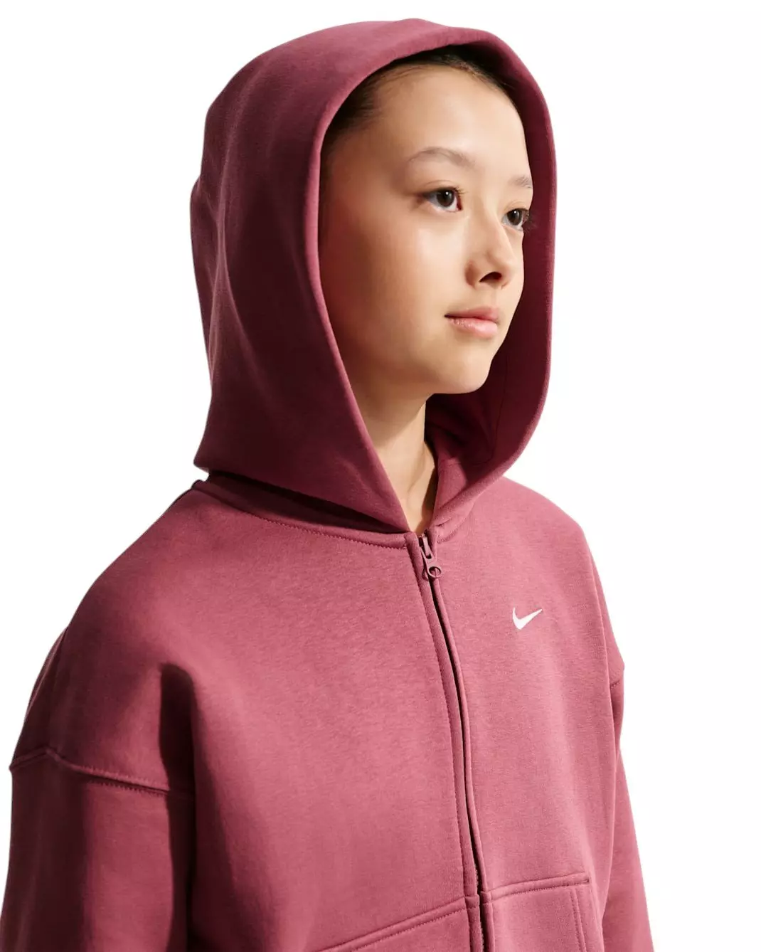 Nike Big Girls' Sportswear Studio Fleece Oversized Full-Zip Jacket - Pink Smoke - PINK SMOKE