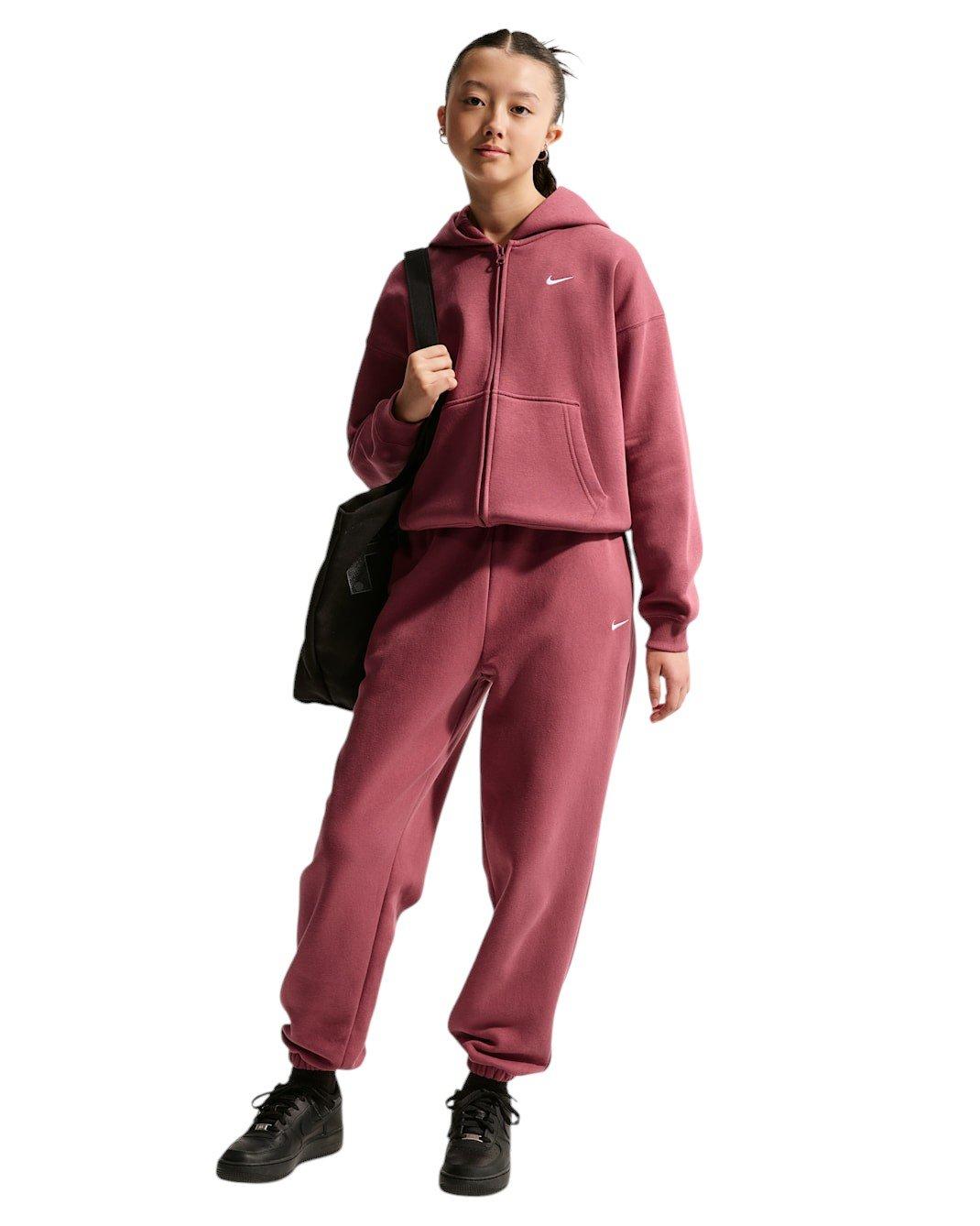 Nike Sportswear Studio Fleece Big Girls' Pink Smoke Oversized Full-Zip Jacket