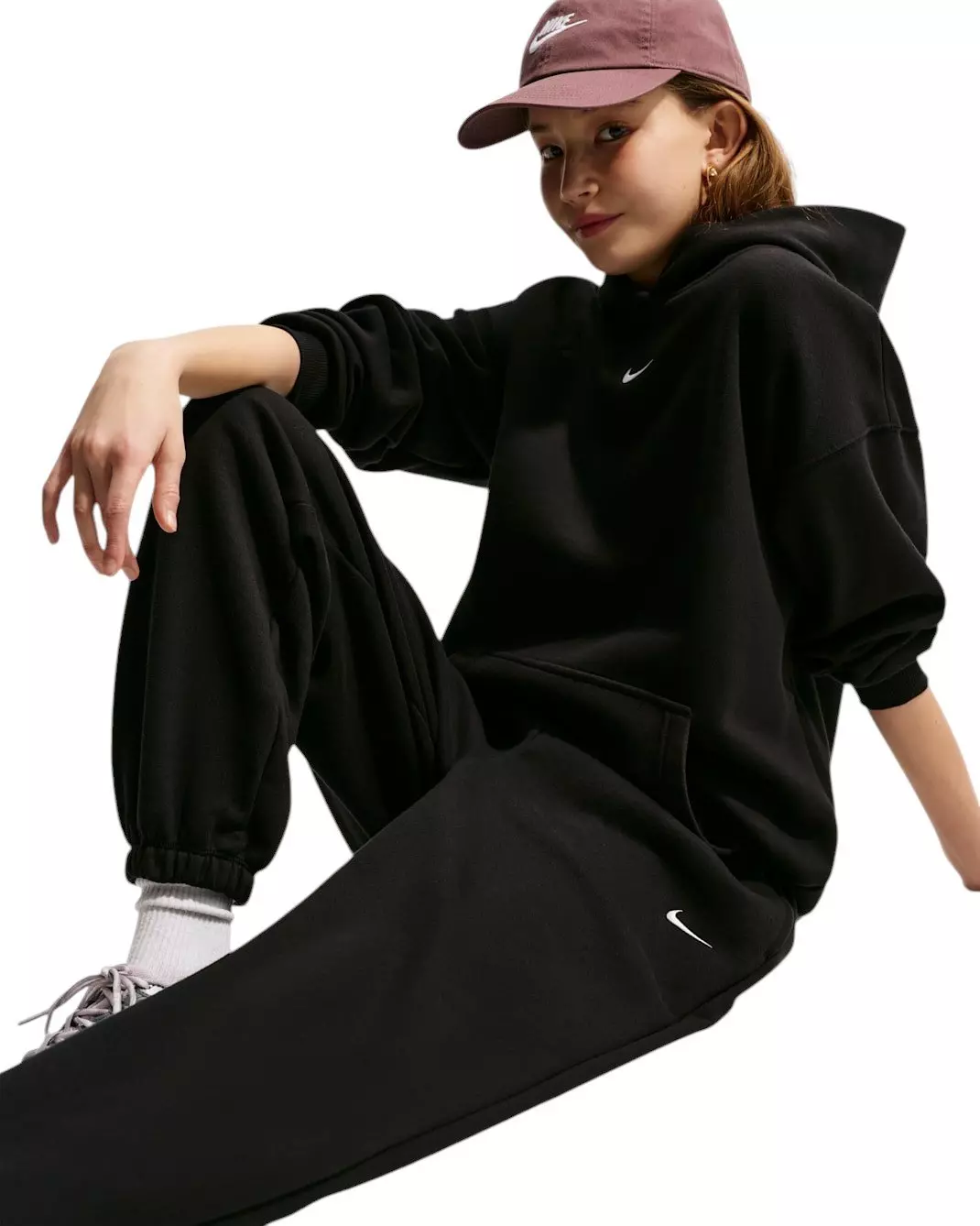 Nike Big Girls' Sportswear Studio Fleece Loose Pants - Black - BLACK
