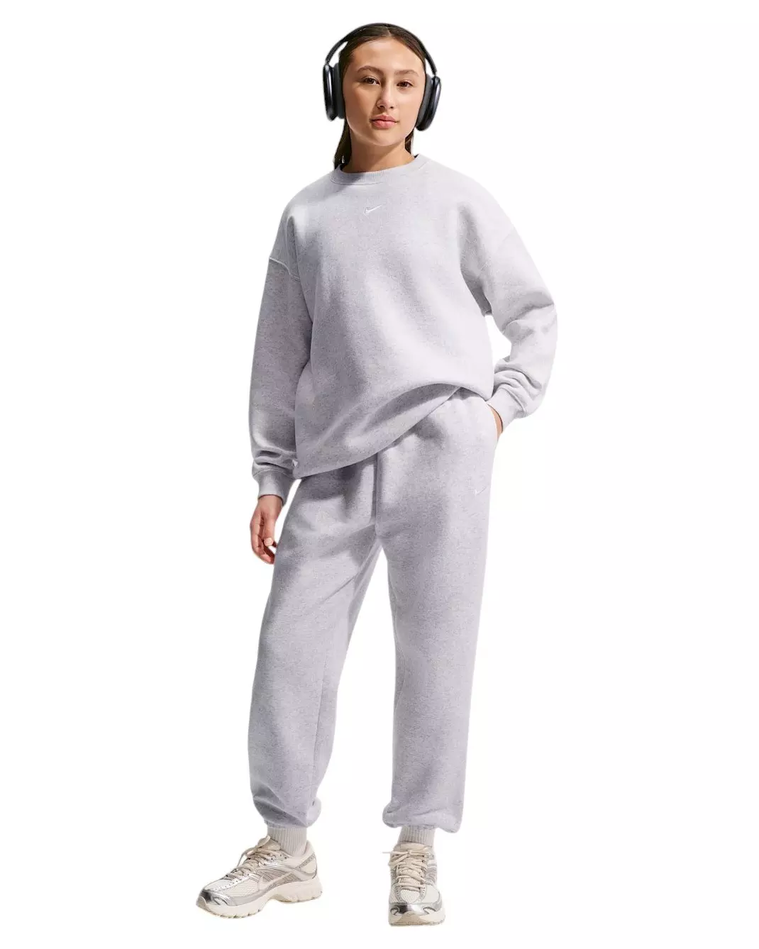 Nike Big Girls' Sportswear Studio Fleece Loose Pants - Birch Heather - BIRCH HEATHER