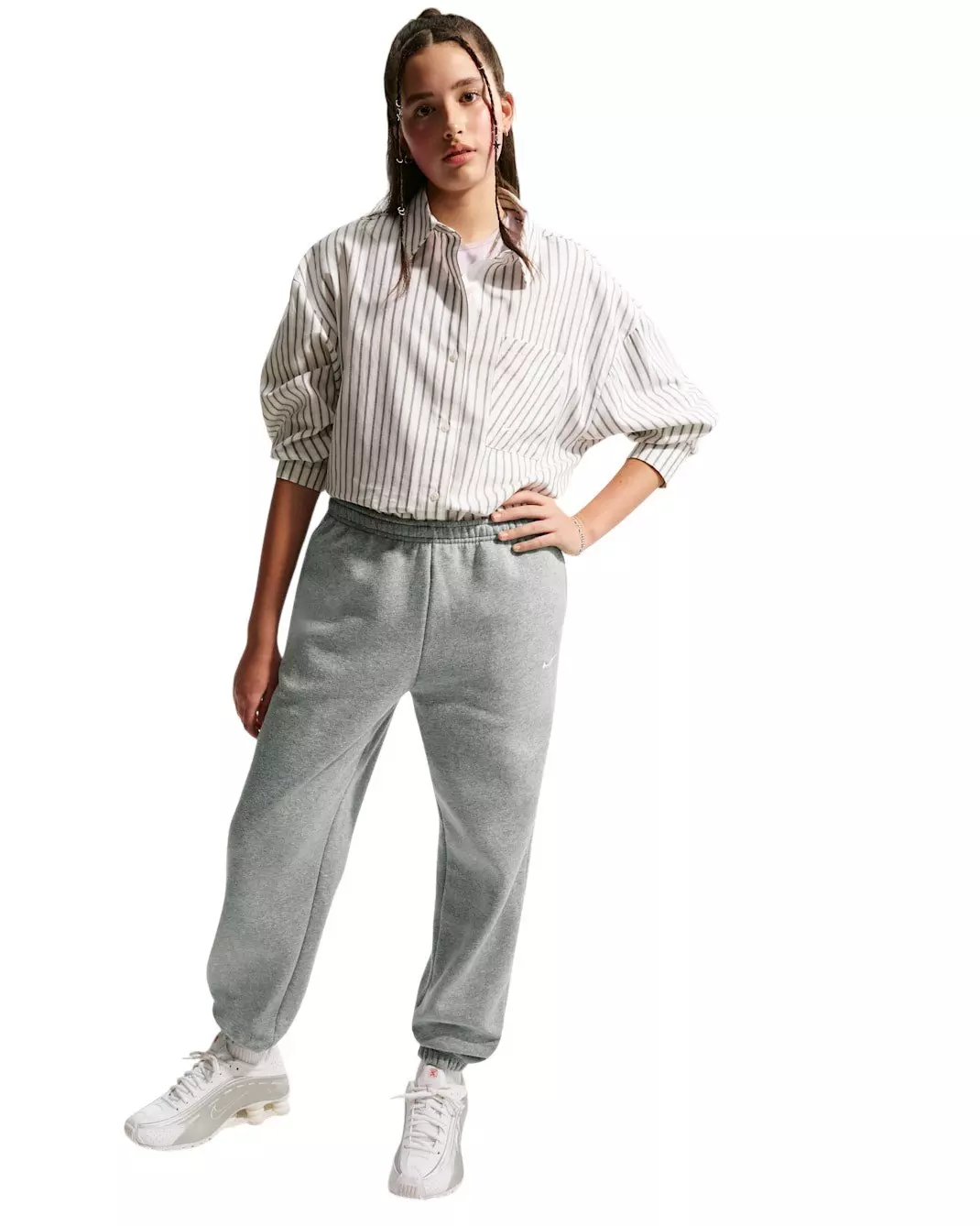 Nike Big Girls' Sportswear Studio Fleece Loose Pants - Grey - GREY