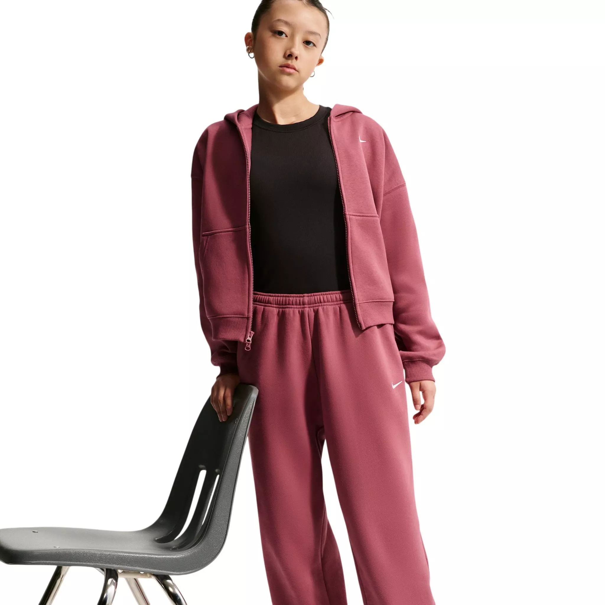 Nike Big Girls' Sportswear Studio Fleece Loose Pants - Pink Smoke - PINK SMOKE