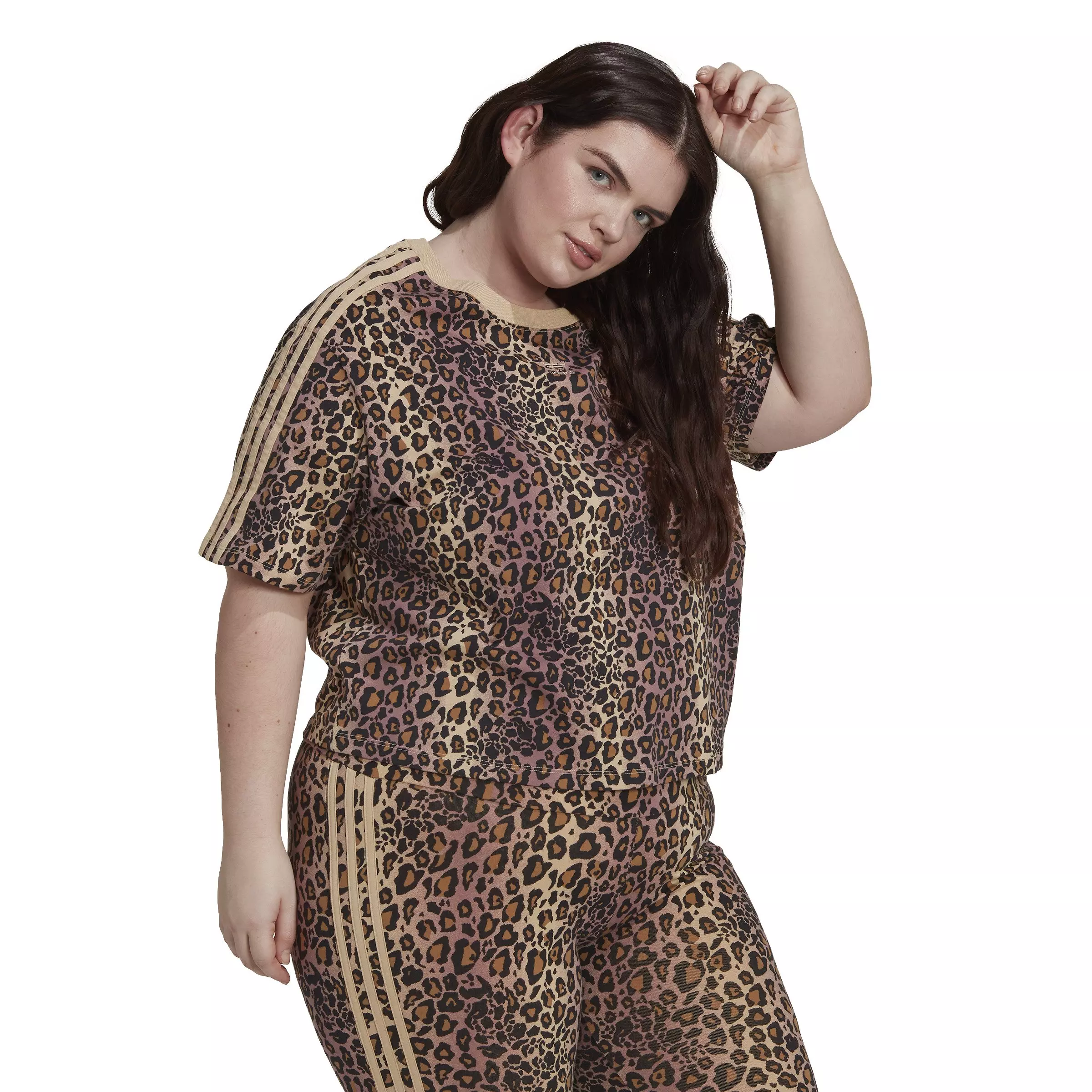 adidas Women's Leopard All Over Print Tee-Brown - BROWN