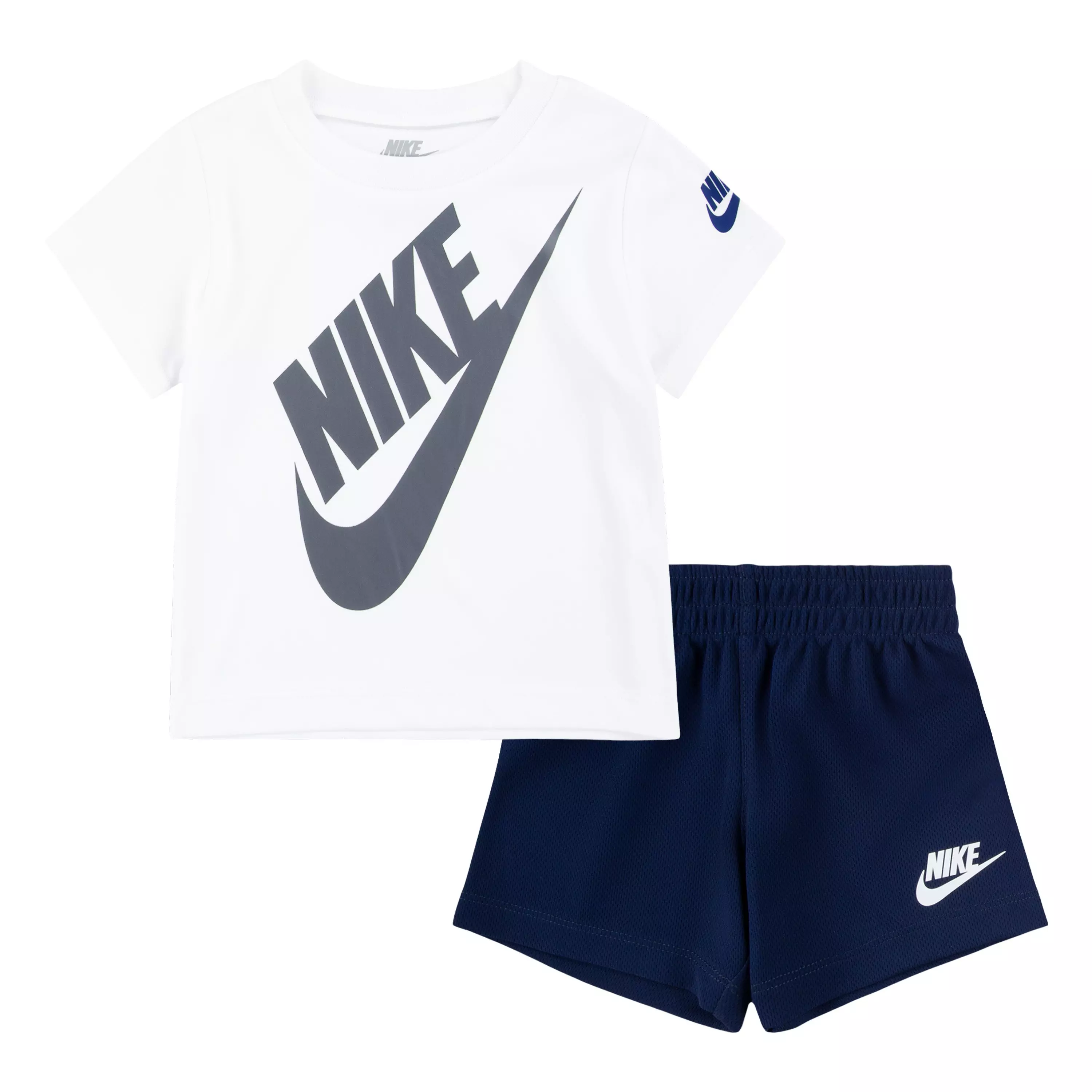 Nike Infant Boys' Dri-FIT Futura Mesh 2-Piece Short Set - White/Navy - WHITE/NAVY