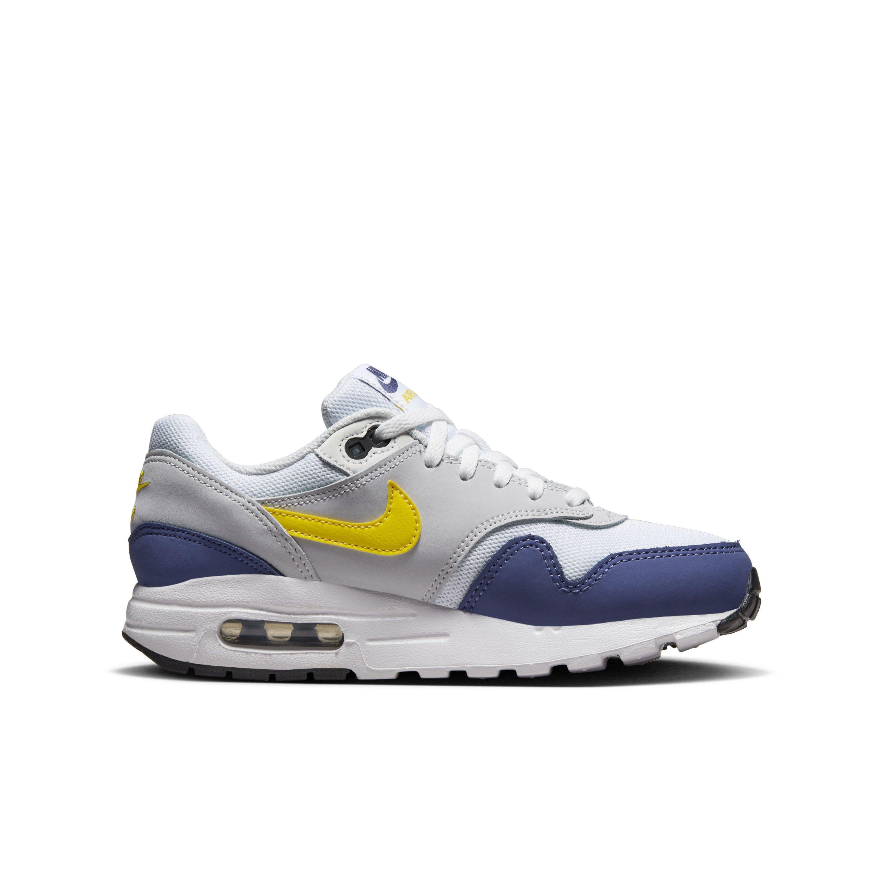 Nike Air Max 1 "White/Blue Recall/Pure Platinum/Tour Yellow" Grade School Boys' Shoe - WHITE/BLUE/PLATINUM/YELLOW Thumbnail View 1