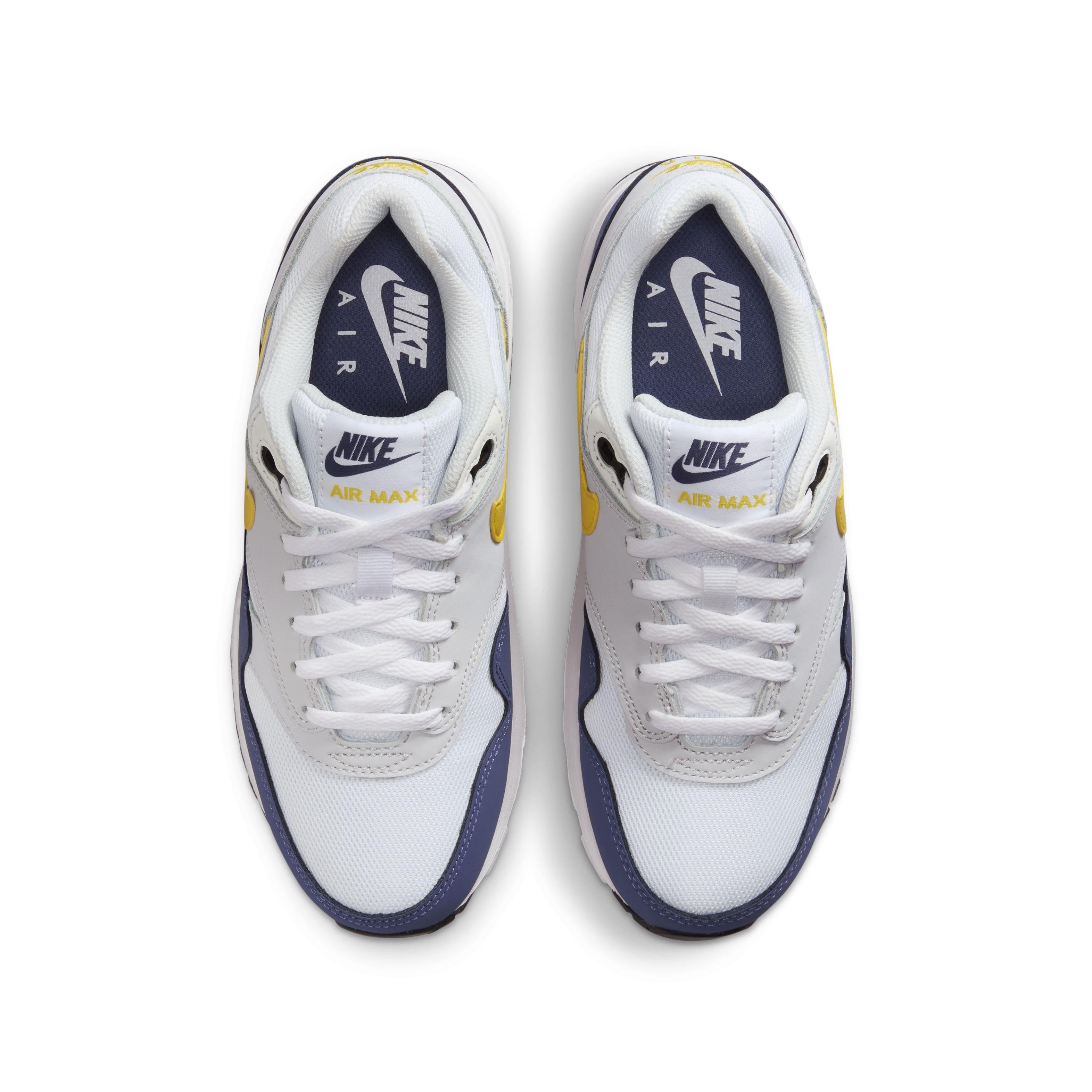 Nike Air Max 1 "White/Blue Recall/Pure Platinum/Tour Yellow" Grade School Boys' Shoe - WHITE/BLUE/PLATINUM/YELLOW Thumbnail View 4