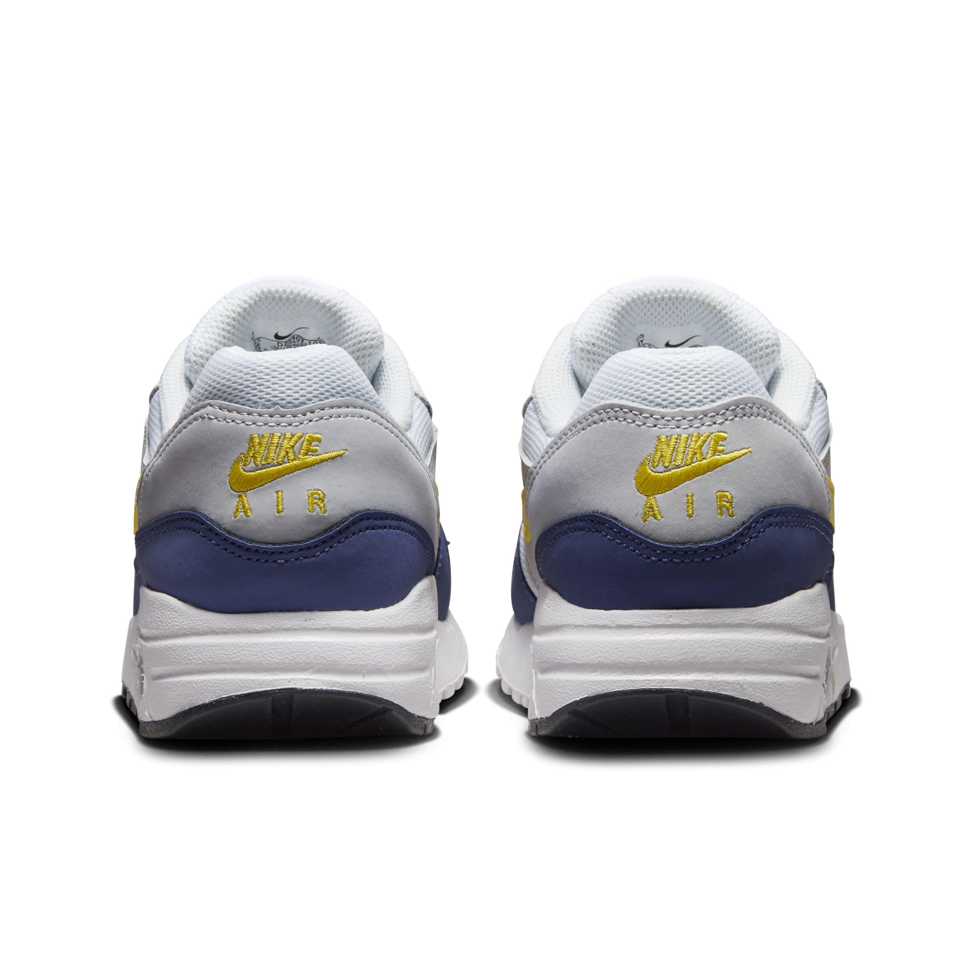 Nike Air Max 1 "White/Blue Recall/Pure Platinum/Tour Yellow" Grade School Boys' Shoe - WHITE/BLUE/PLATINUM/YELLOW Thumbnail View 5