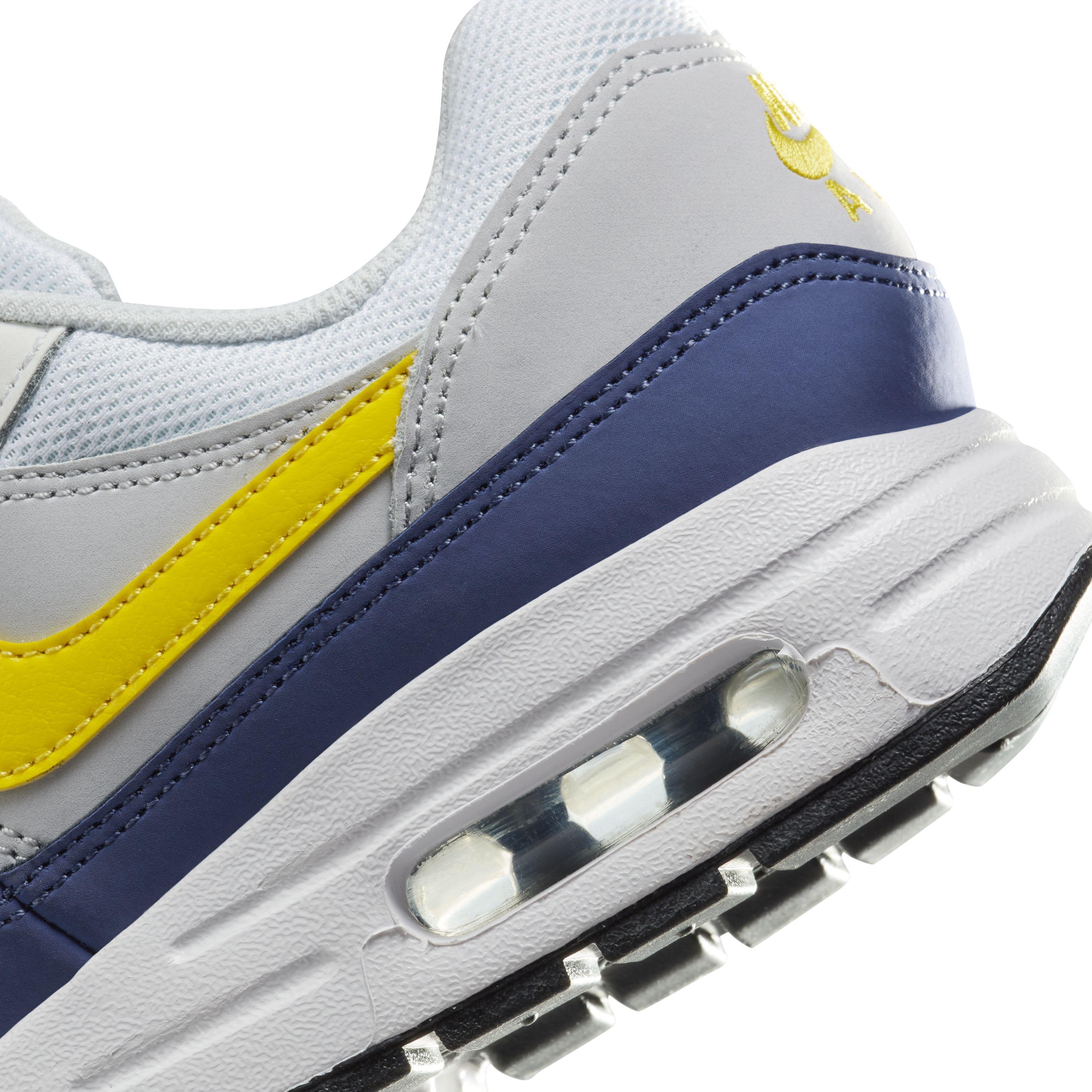 Nike Air Max 1 "White/Blue Recall/Pure Platinum/Tour Yellow" Grade School Boys' Shoe - WHITE/BLUE/PLATINUM/YELLOW Thumbnail View 8