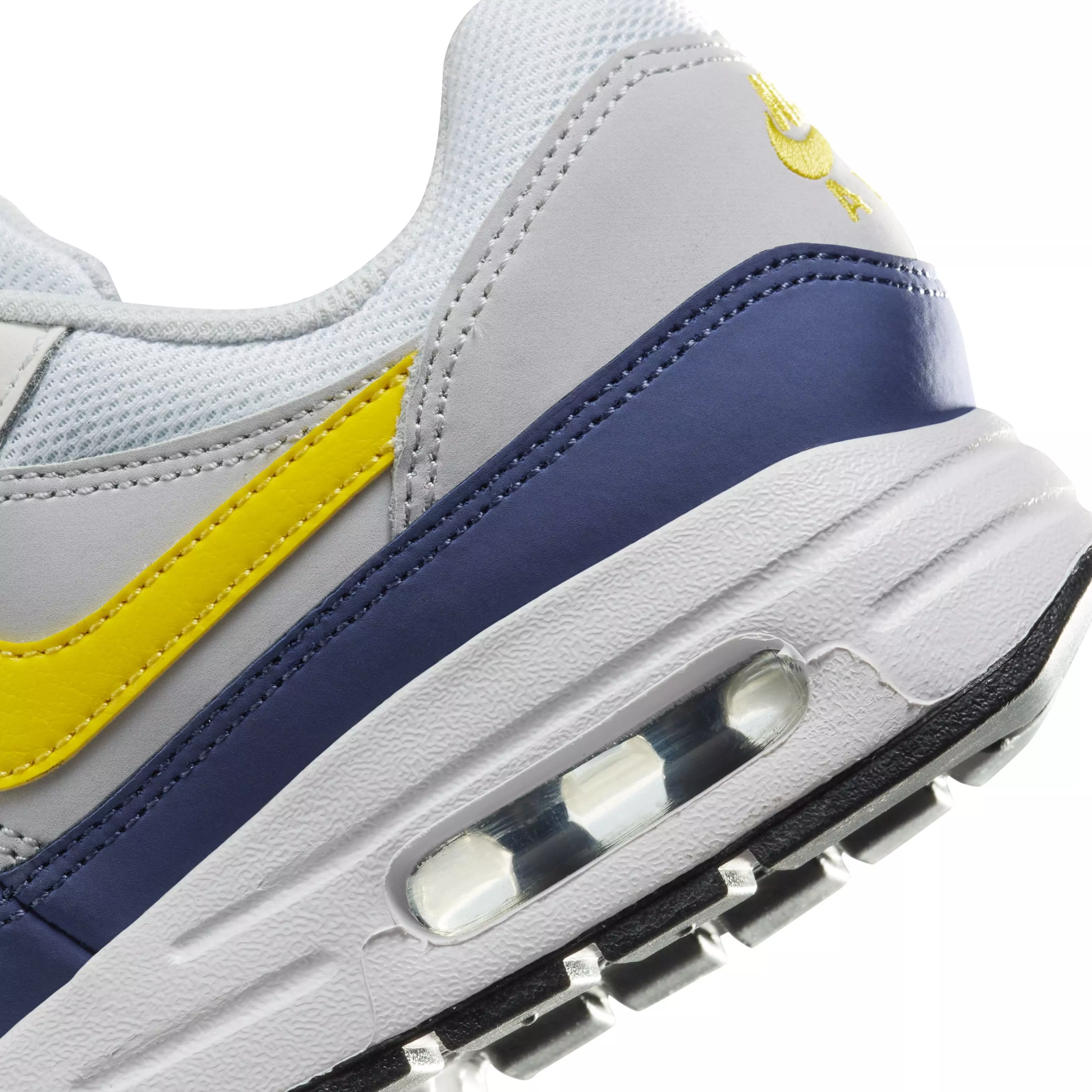 Nike Air Max 1 "White/Blue Recall/Pure Platinum/Tour Yellow" Grade School Boys' Shoe - WHITE/BLUE/PLATINUM/YELLOW