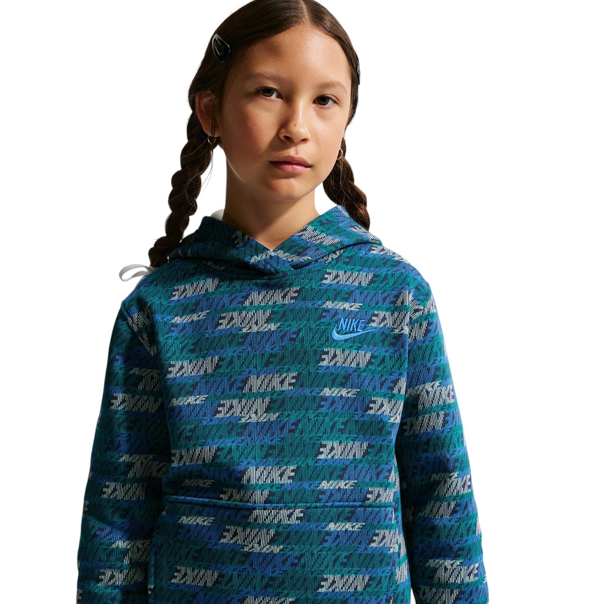 Nike Sportswear Club Fleece AOP Big Kids' Spruce/Navy/Royal Pullover Hoodie