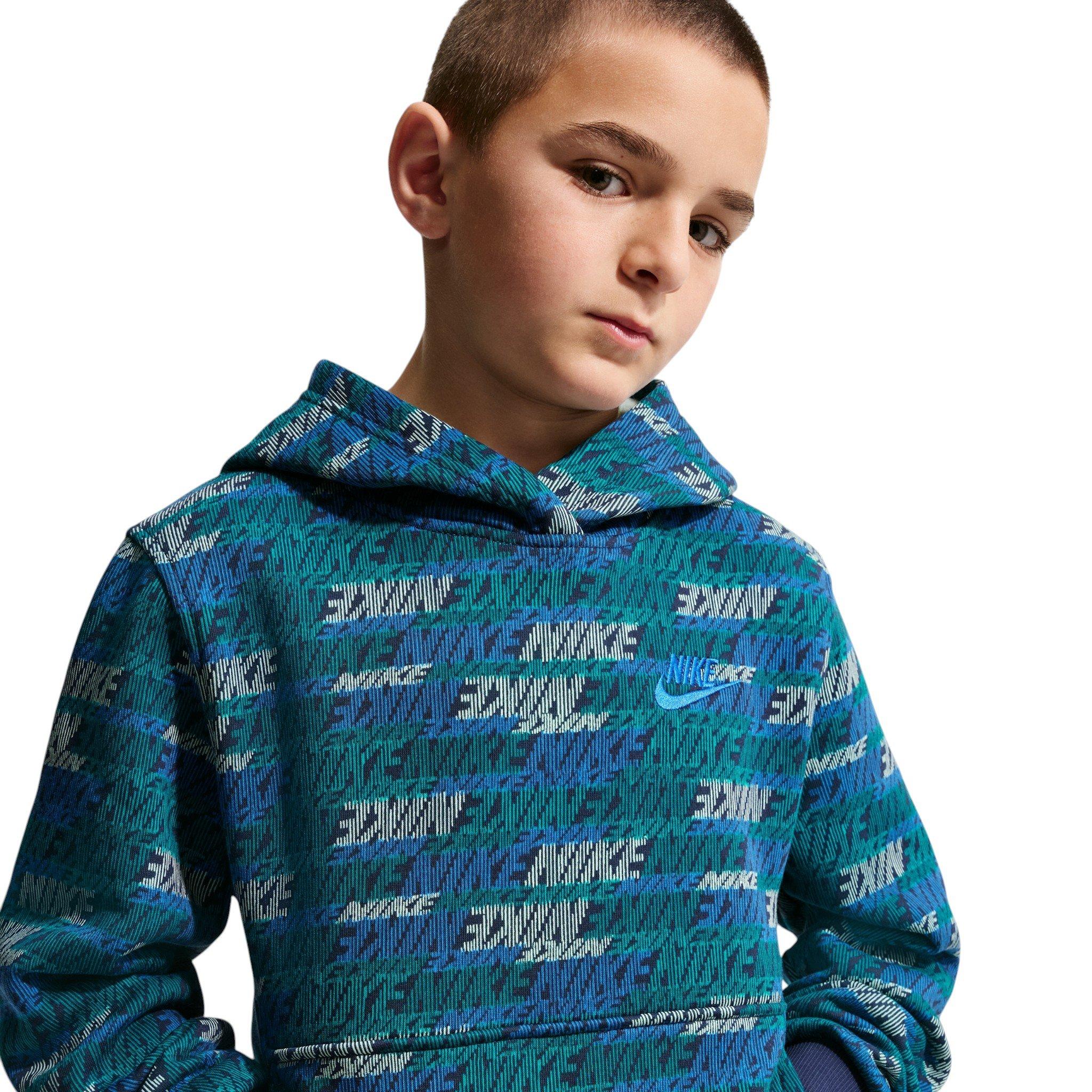 Nike Big Kids' Sportswear Club Fleece AOP Pullover Hoodie - Spruce/Navy/Royal - SPRUCE/NAVY/ROYAL Thumbnail View 3