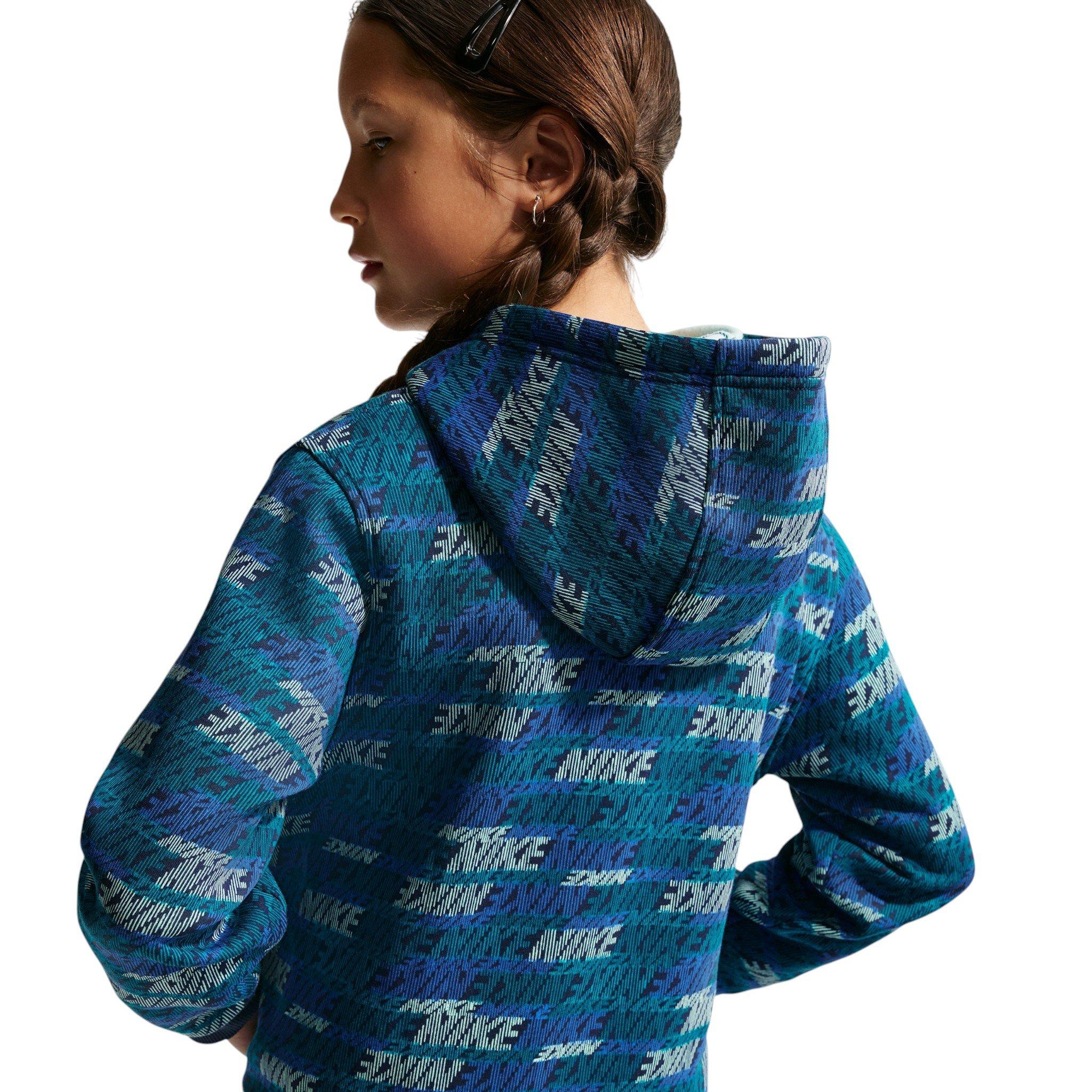 Nike Big Kids' Sportswear Club Fleece AOP Pullover Hoodie - Spruce/Navy/Royal - SPRUCE/NAVY/ROYAL Thumbnail View 4