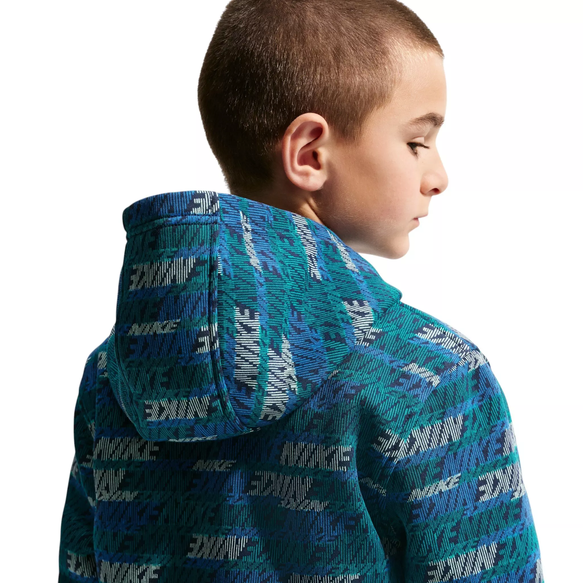 Nike Big Kids' Sportswear Club Fleece AOP Pullover Hoodie - Spruce/Navy/Royal - SPRUCE/NAVY/ROYAL