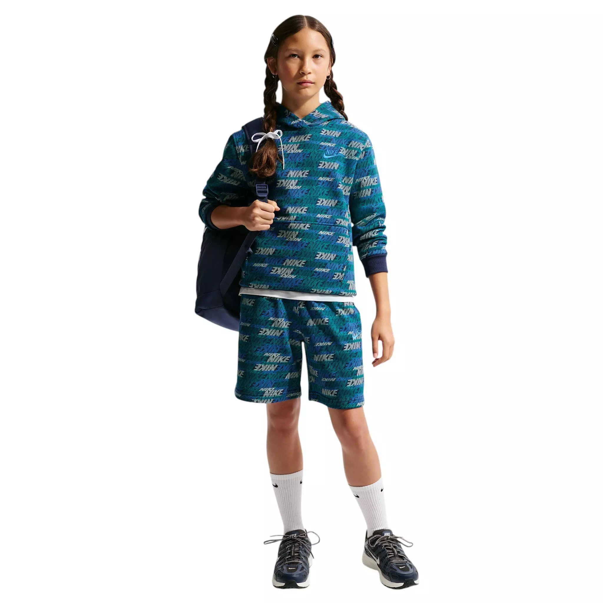 Nike Big Kids' Sportswear Club Fleece AOP Pullover Hoodie - Spruce/Navy/Royal - SPRUCE/NAVY/ROYAL