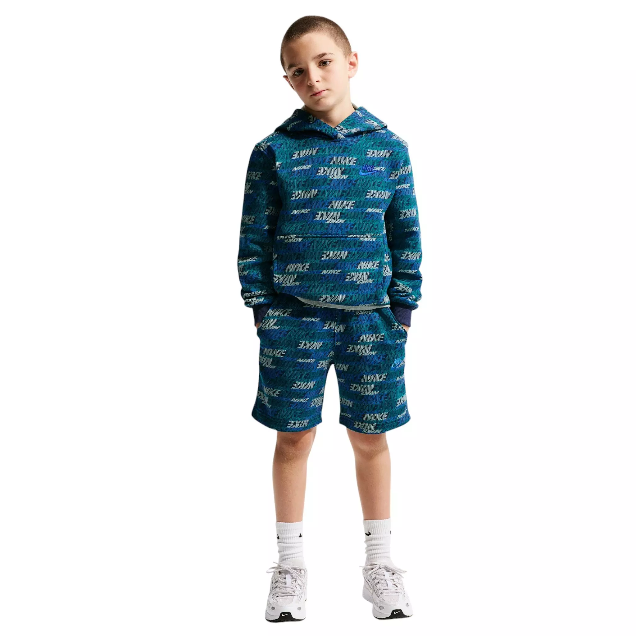 Nike Big Kids' Sportswear Club Fleece AOP Pullover Hoodie - Spruce/Navy/Royal - SPRUCE/NAVY/ROYAL