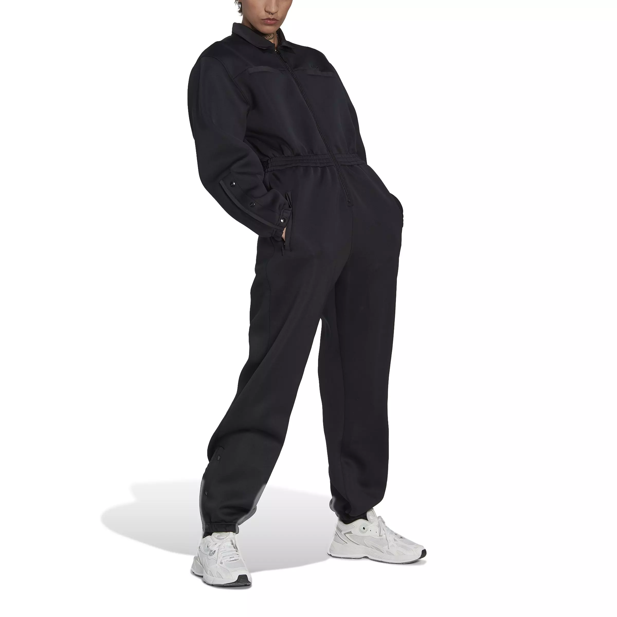 adidas Women's Spacer Nylon Jumpsuit-Black - BLACK