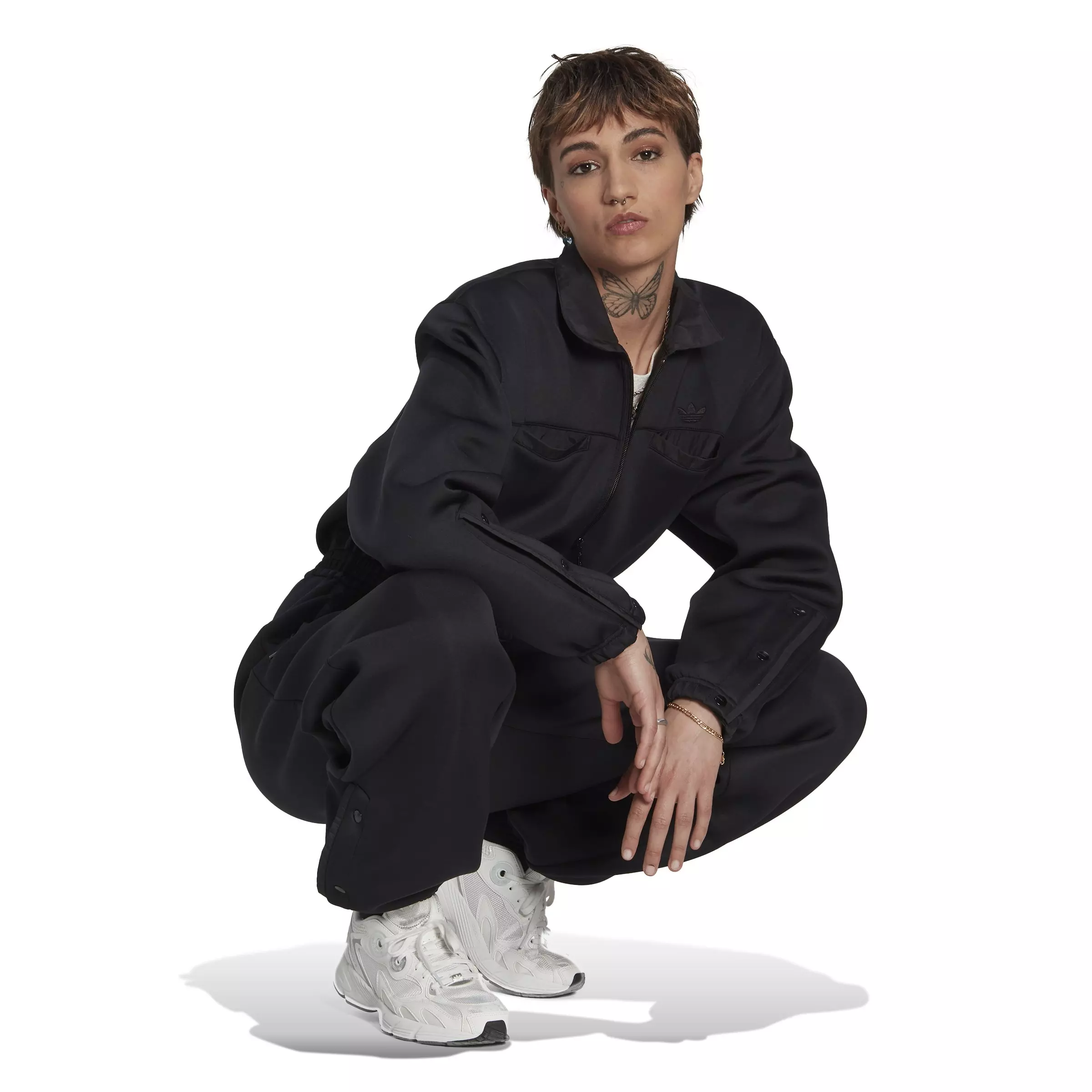 adidas Women's Spacer Nylon Jumpsuit-Black - BLACK