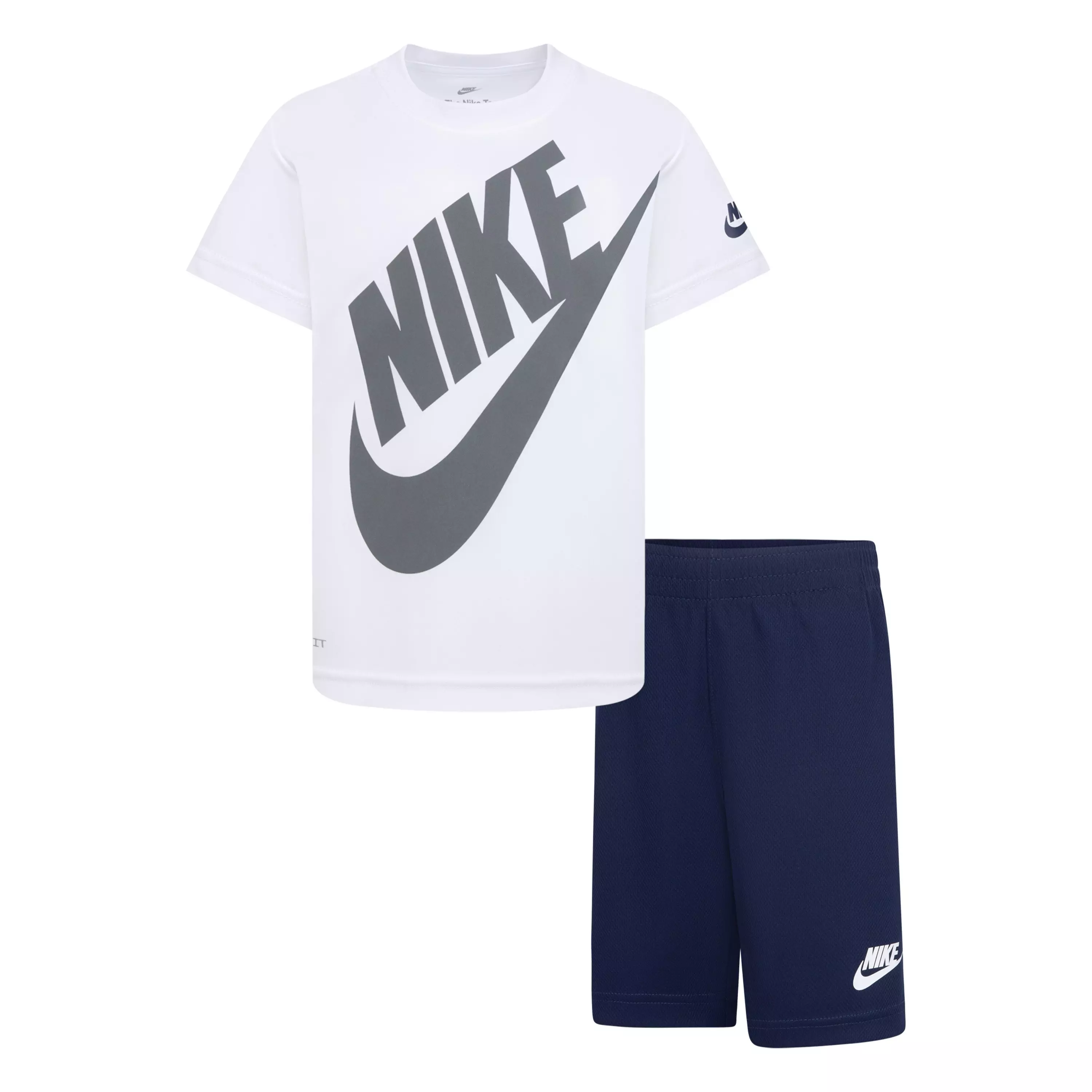 Nike Little Boys' Dri-FIT Futura Mesh 2-Piece Short Set -White/Navy - WHITE/NAVY
