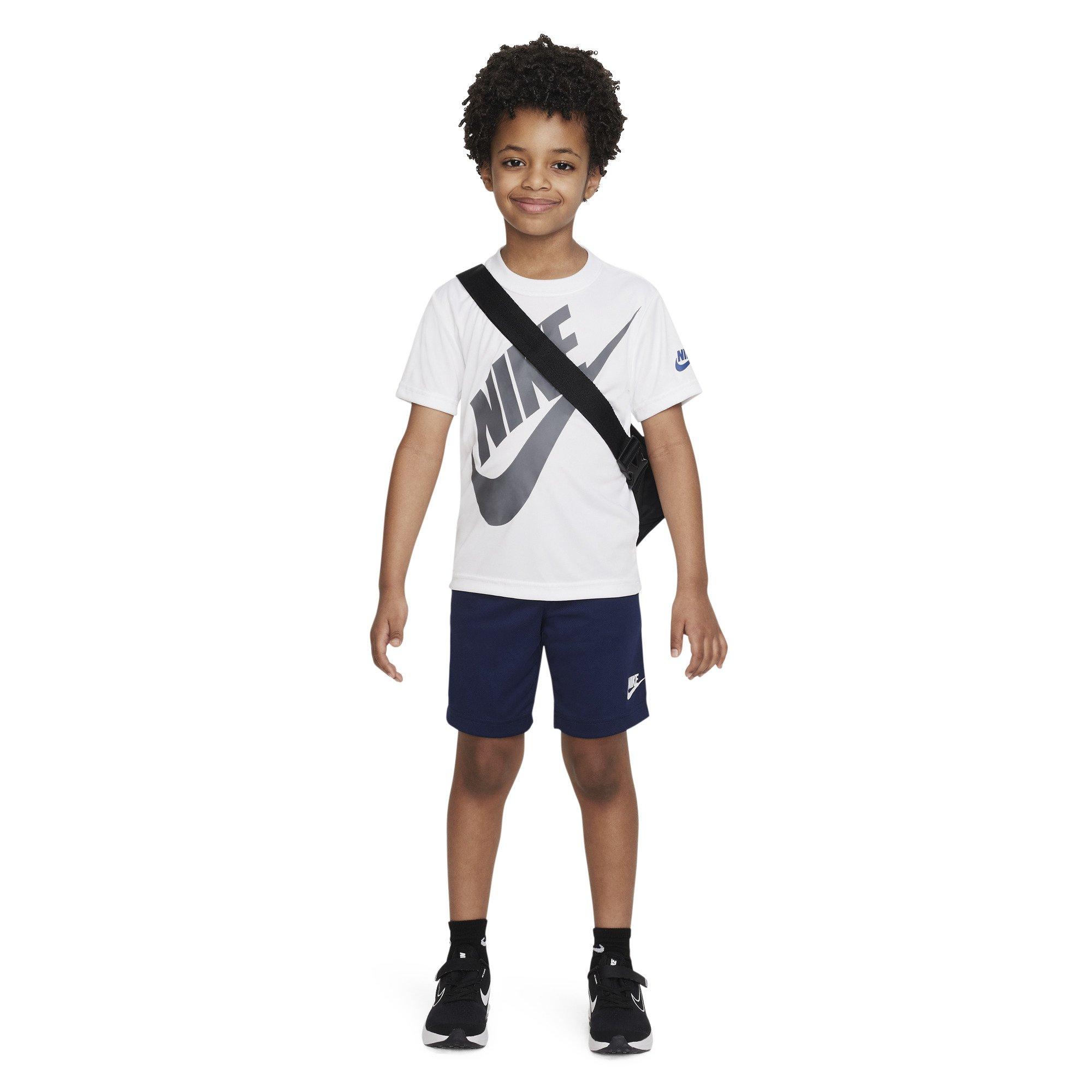 Nike Little Boys' Dri-FIT Futura Mesh 2-Piece Short Set - White/Navy - WHITE/NAVY Thumbnail View 10