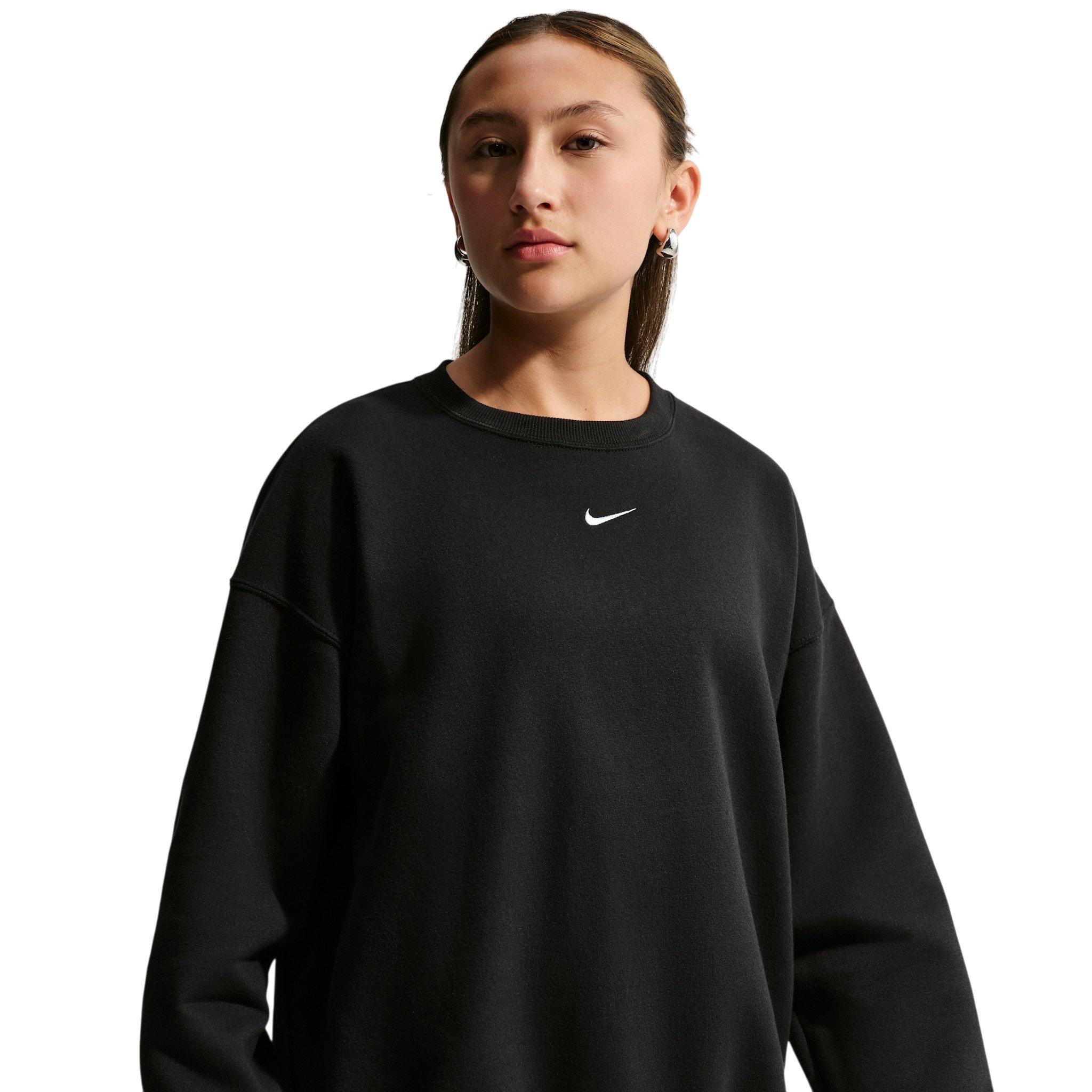Nike Big Girls' Sportswear Studio Oversized Crewneck Sweatshirt - Black - BLACK