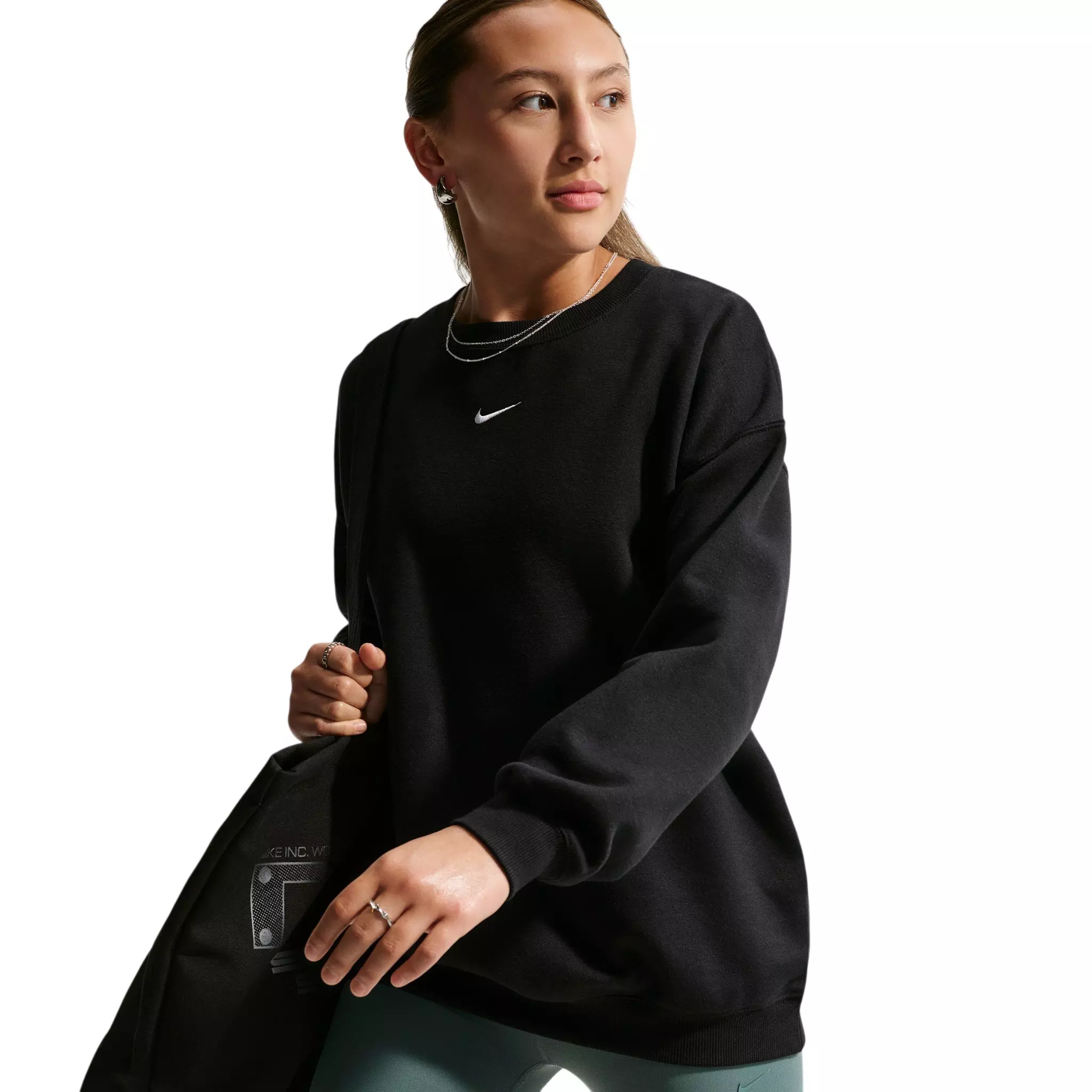 Nike Big Girls' Sportswear Studio Oversized Crewneck Sweatshirt - Black - BLACK