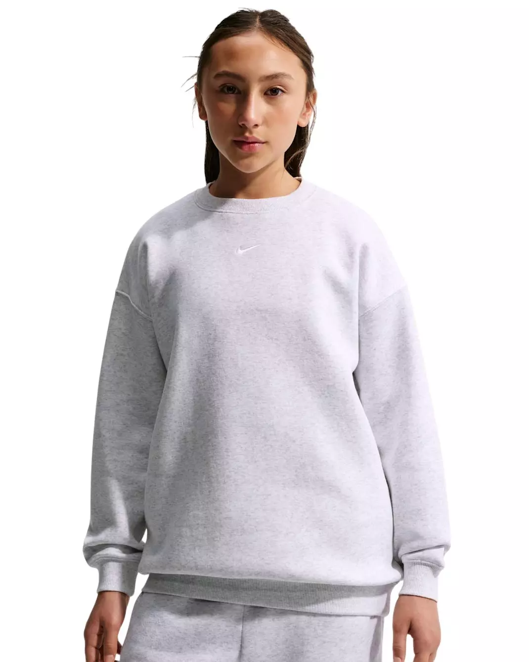 Nike Big Girls' Sportswear Studio Oversized Crewneck Sweatshirt - Grey Heather - GREY HEATHER