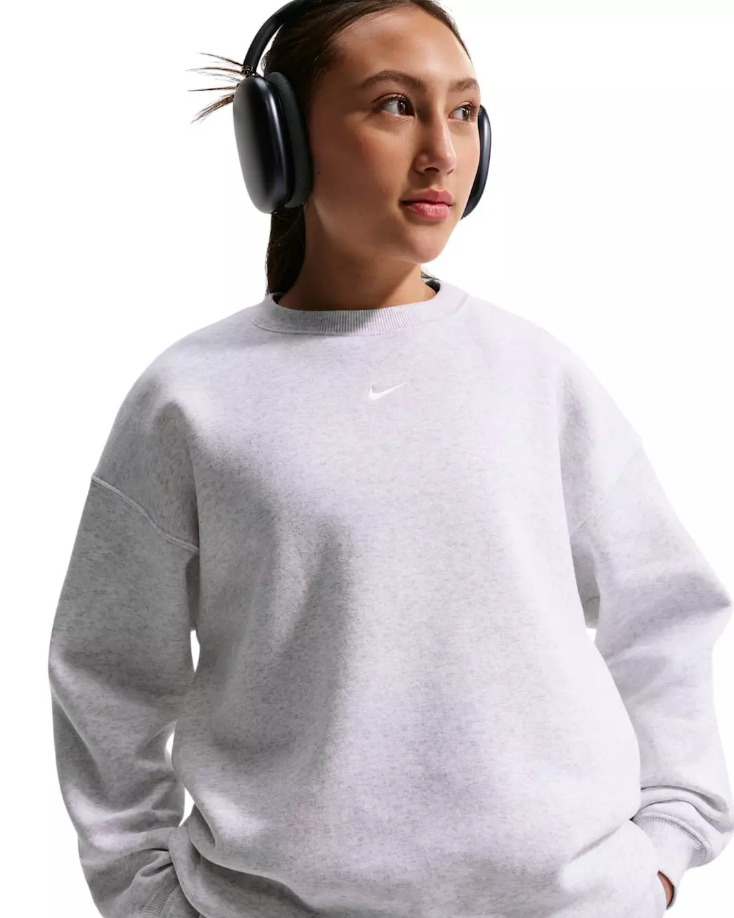 Nike Big Girls' Sportswear Studio Oversized Crewneck Sweatshirt - Grey Heather - GREY HEATHER