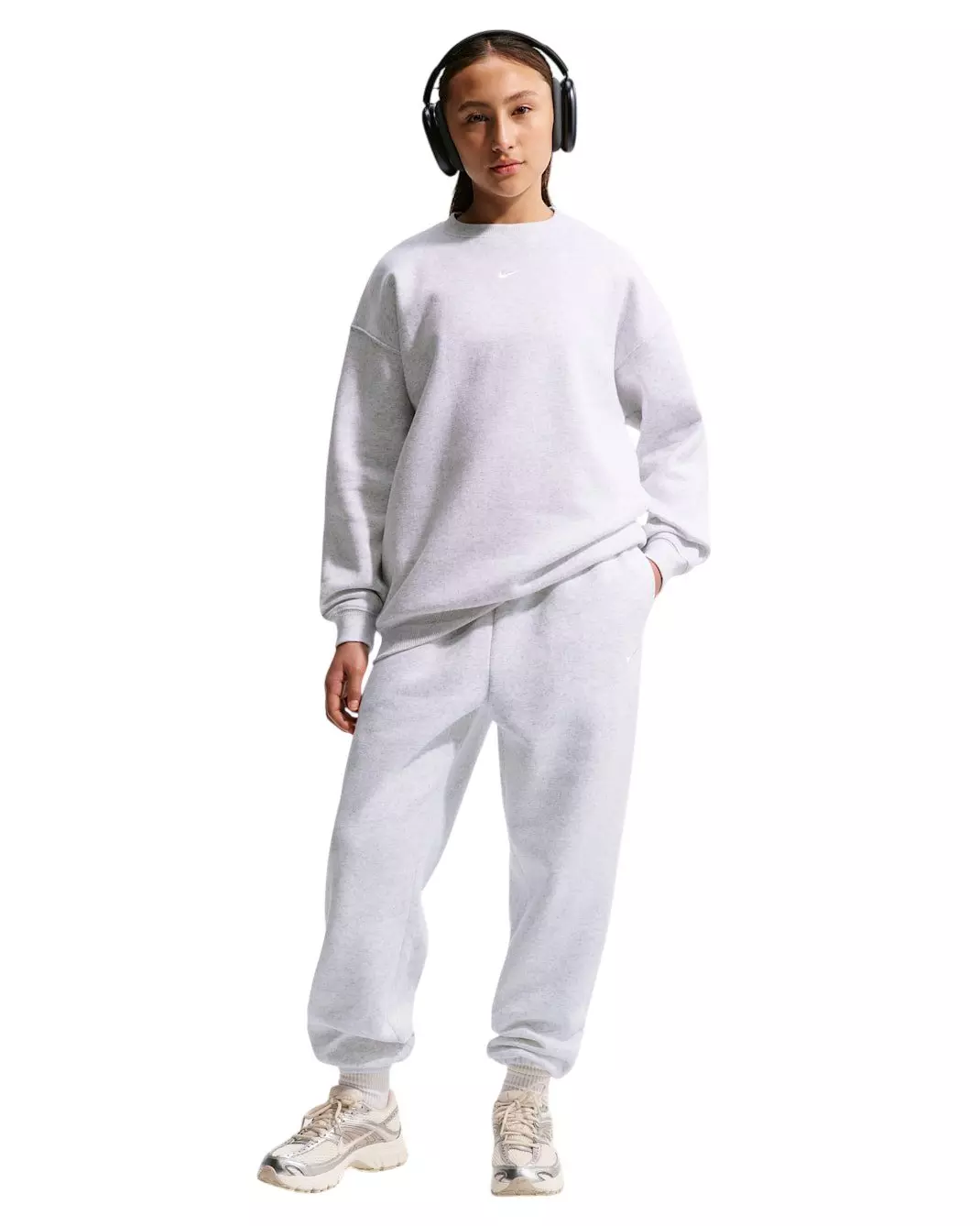 Nike Big Girls' Sportswear Studio Oversized Crewneck Sweatshirt - Grey Heather - GREY HEATHER