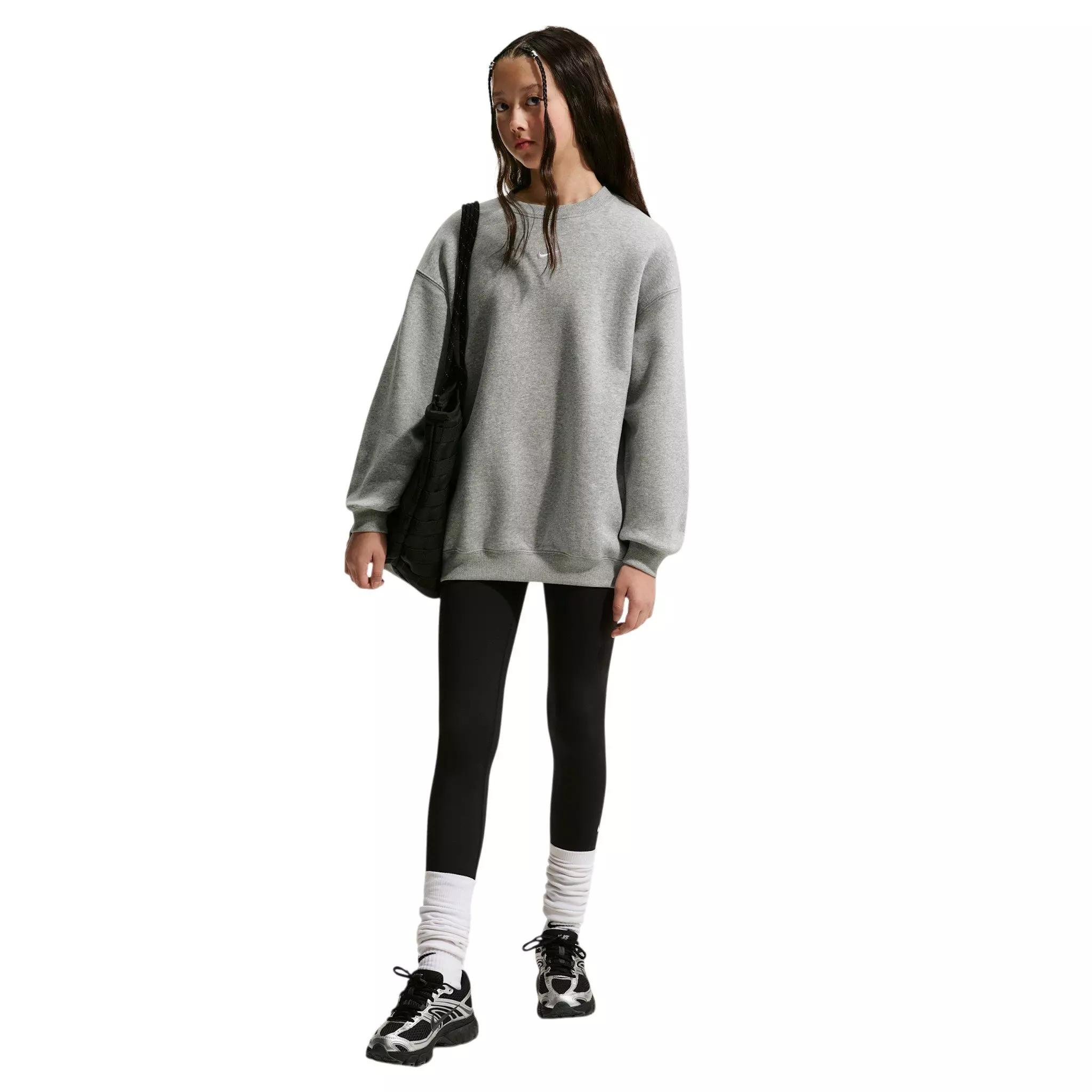 Nike Big Girls' Sportswear Studio Oversized Crewneck Sweatshirt - Grey - GREY