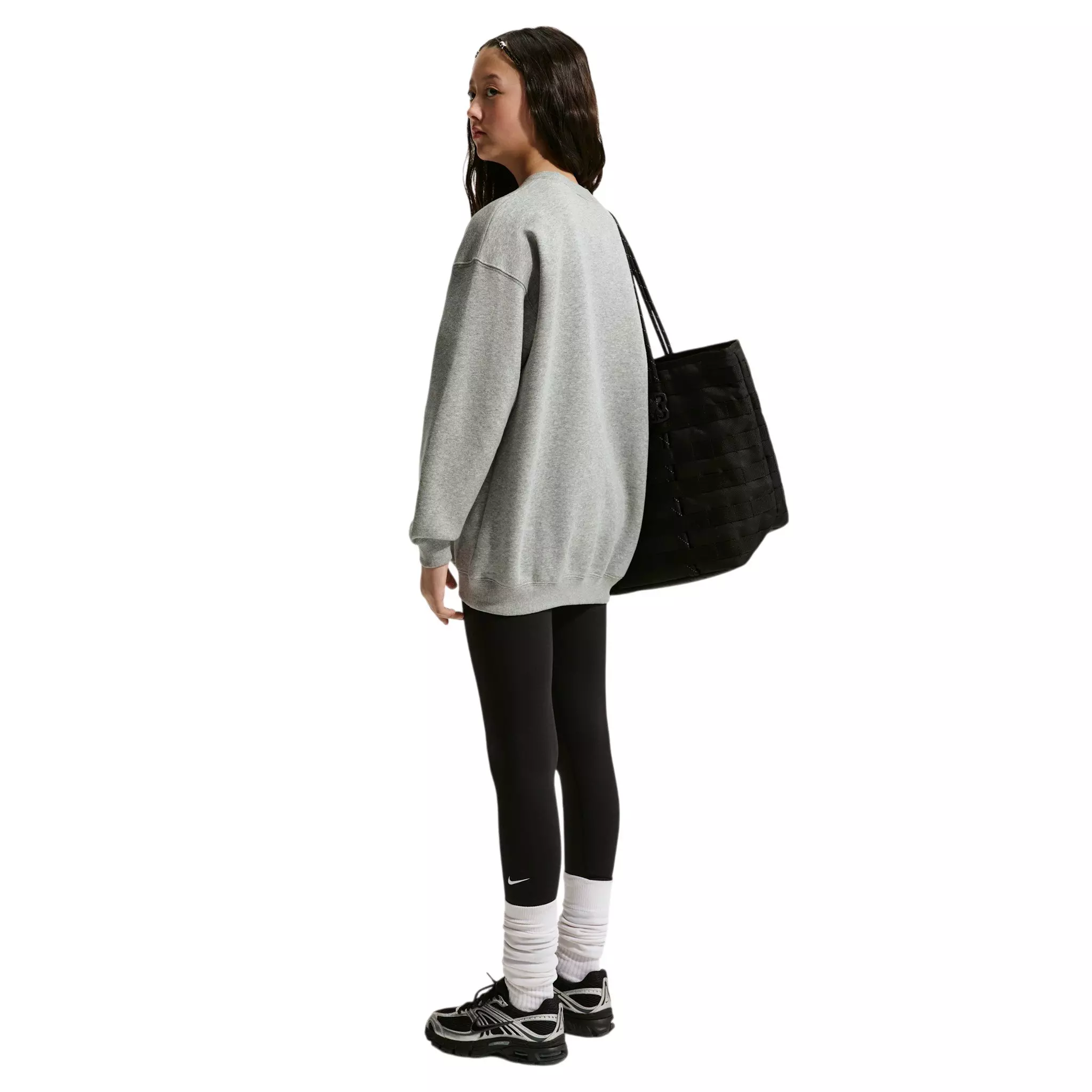 Nike Big Girls' Sportswear Studio Oversized Crewneck Sweatshirt - Grey - GREY