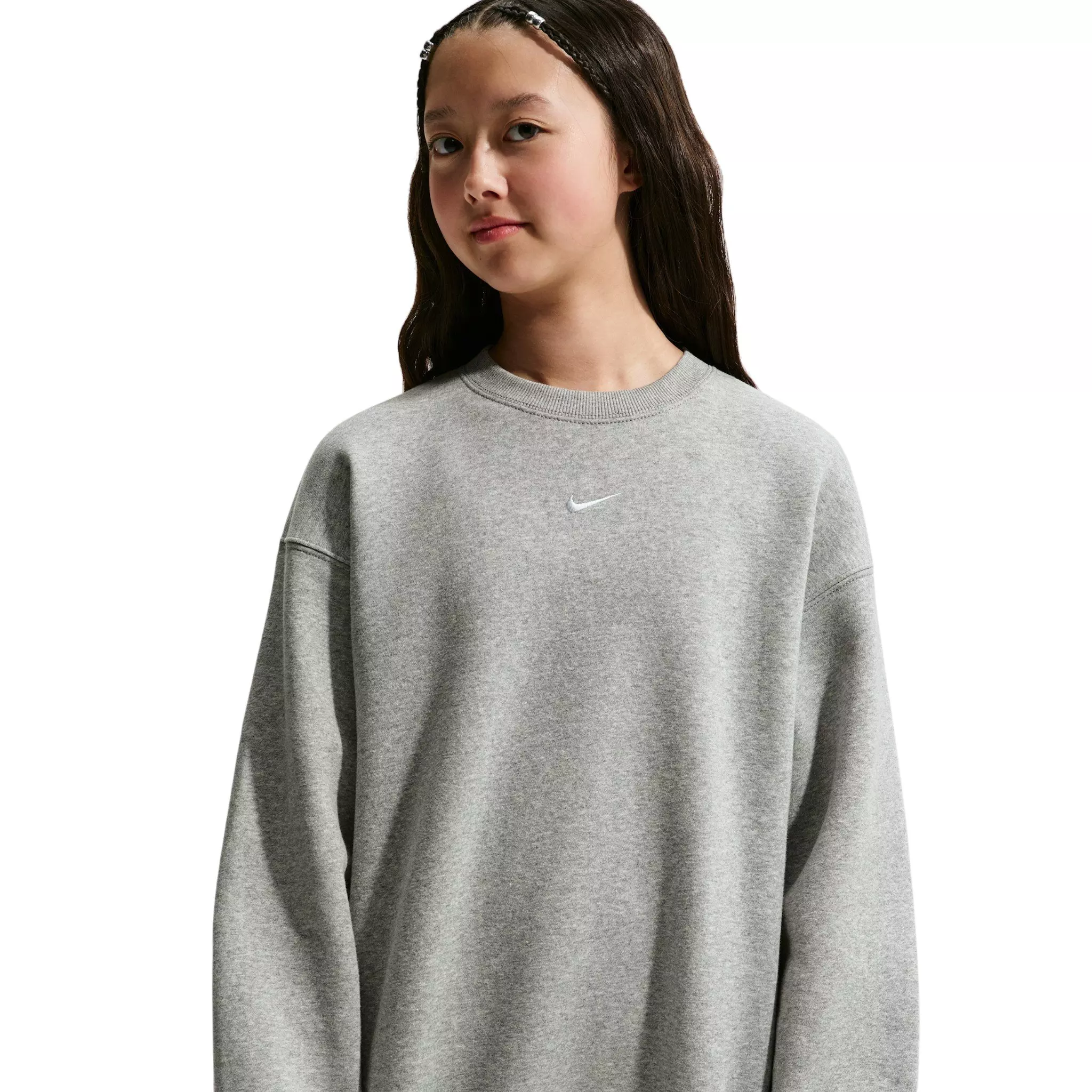 Nike Big Girls' Sportswear Studio Oversized Crewneck Sweatshirt - Grey - GREY