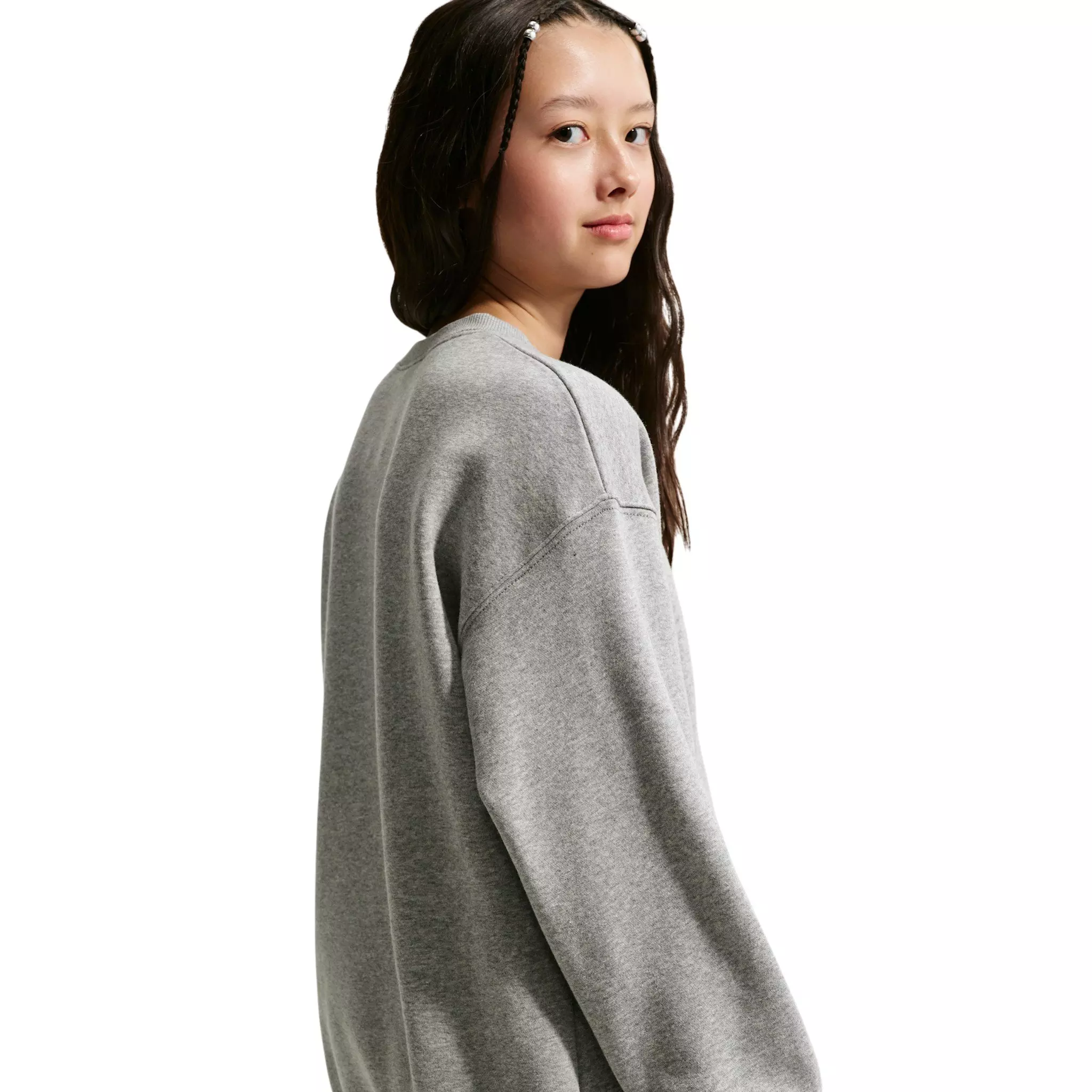 Nike Big Girls' Sportswear Studio Oversized Crewneck Sweatshirt - Grey - GREY