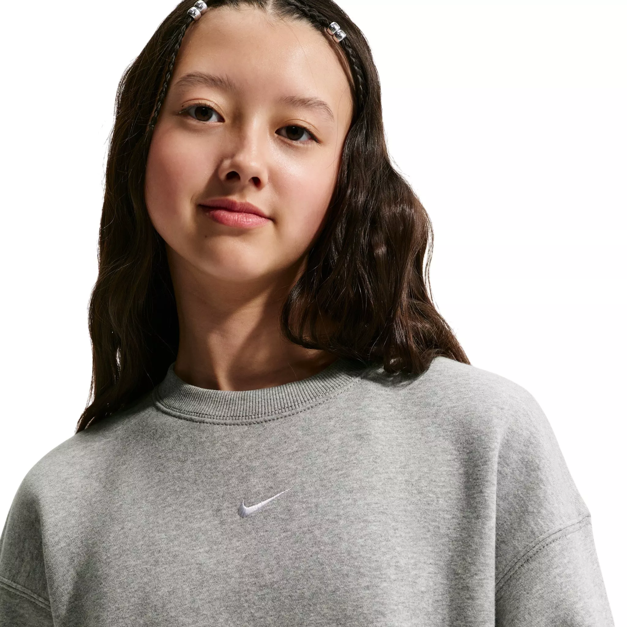 Nike Big Girls' Sportswear Studio Oversized Crewneck Sweatshirt - Grey - GREY