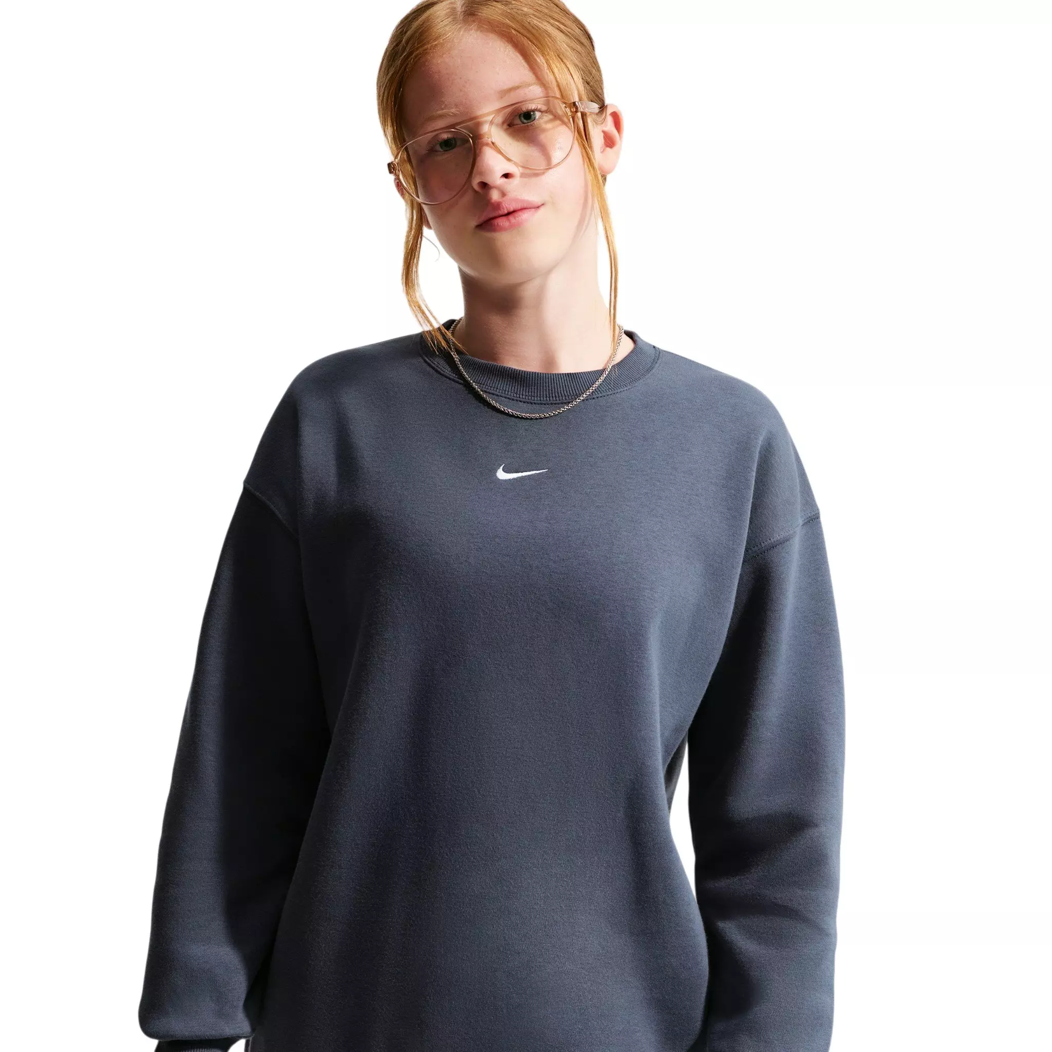 Nike Big Girls' Sportswear Studio Oversized Crewneck Sweatshirt - Blue - BLUE