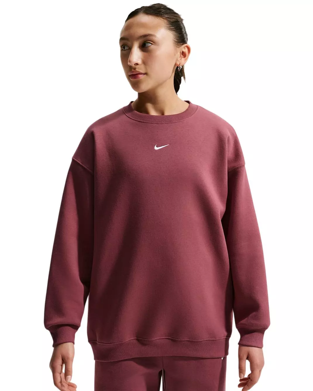 Nike Big Girls' Sportswear Studio Oversized Crewneck Sweatshirt - Maroon - MAROON