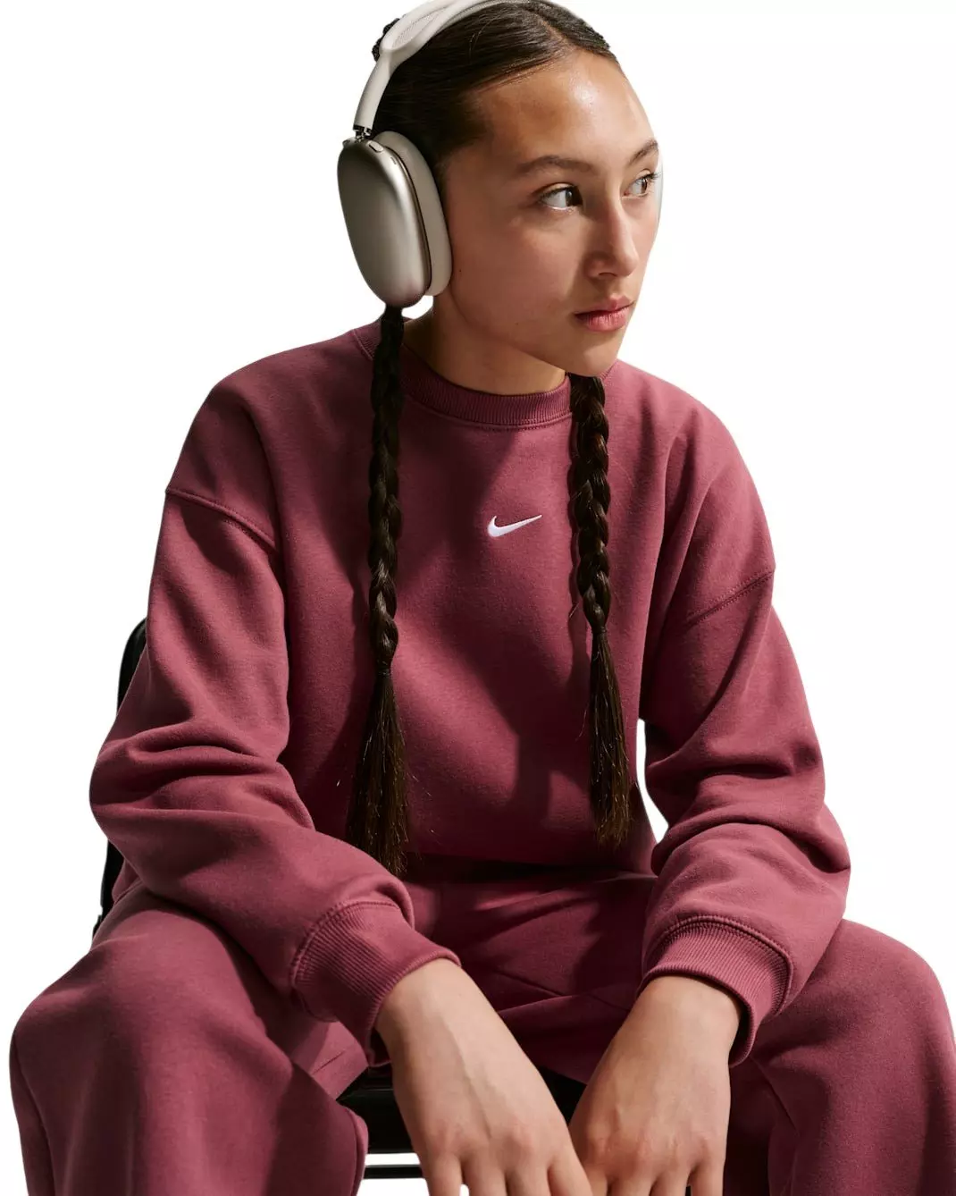 Nike Big Girls' Sportswear Studio Oversized Crewneck Sweatshirt - Maroon - MAROON