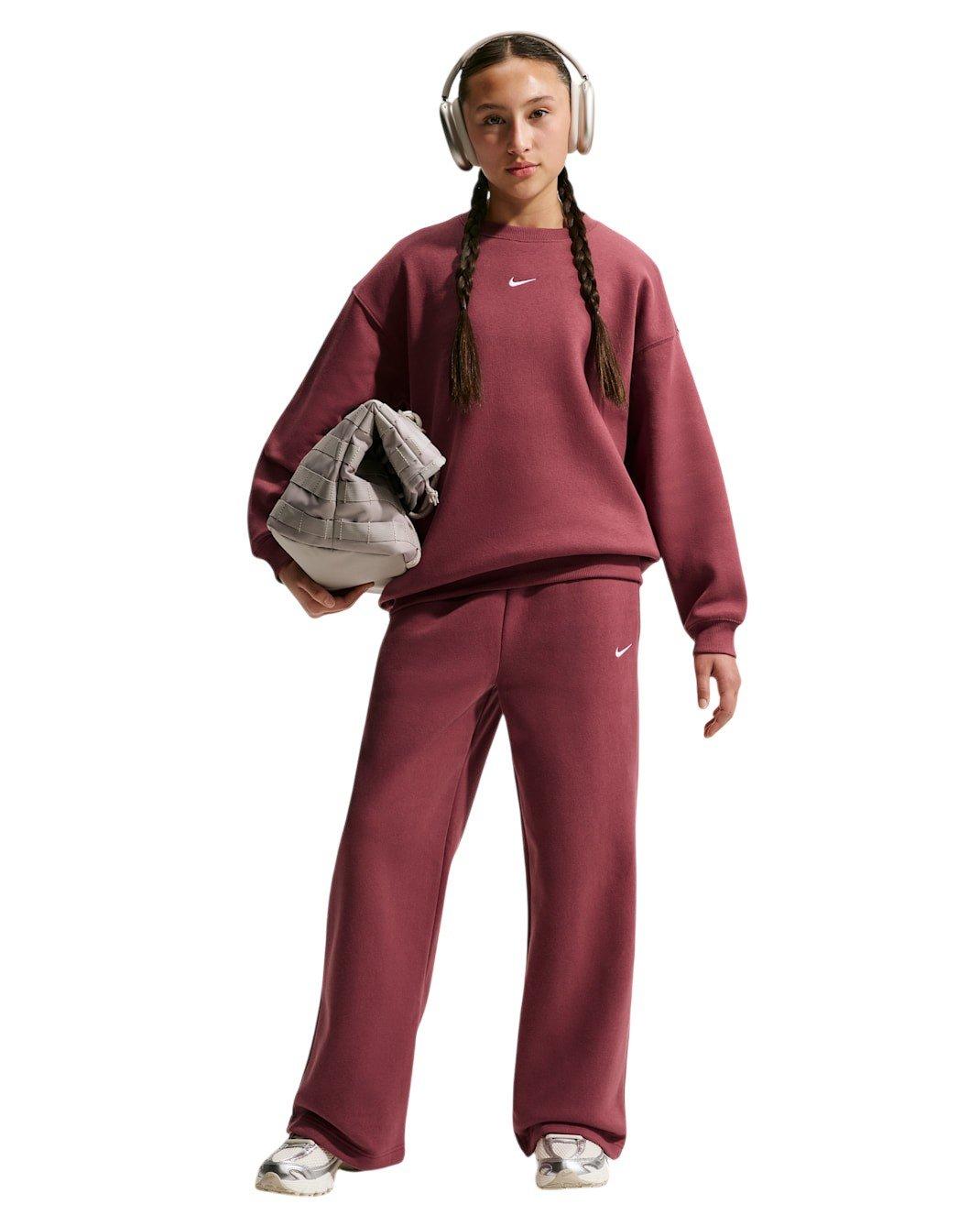 Nike Sportswear Studio Oversized Big Girls' Maroon Crewneck Sweatshirt