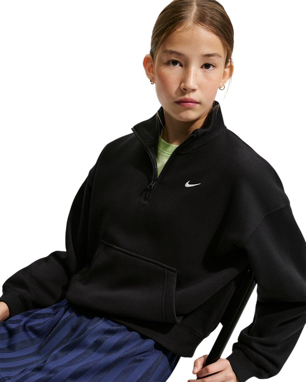 Nike Sportswear Studio Fleece Big Girls' Black Oversized 1/4 Zip