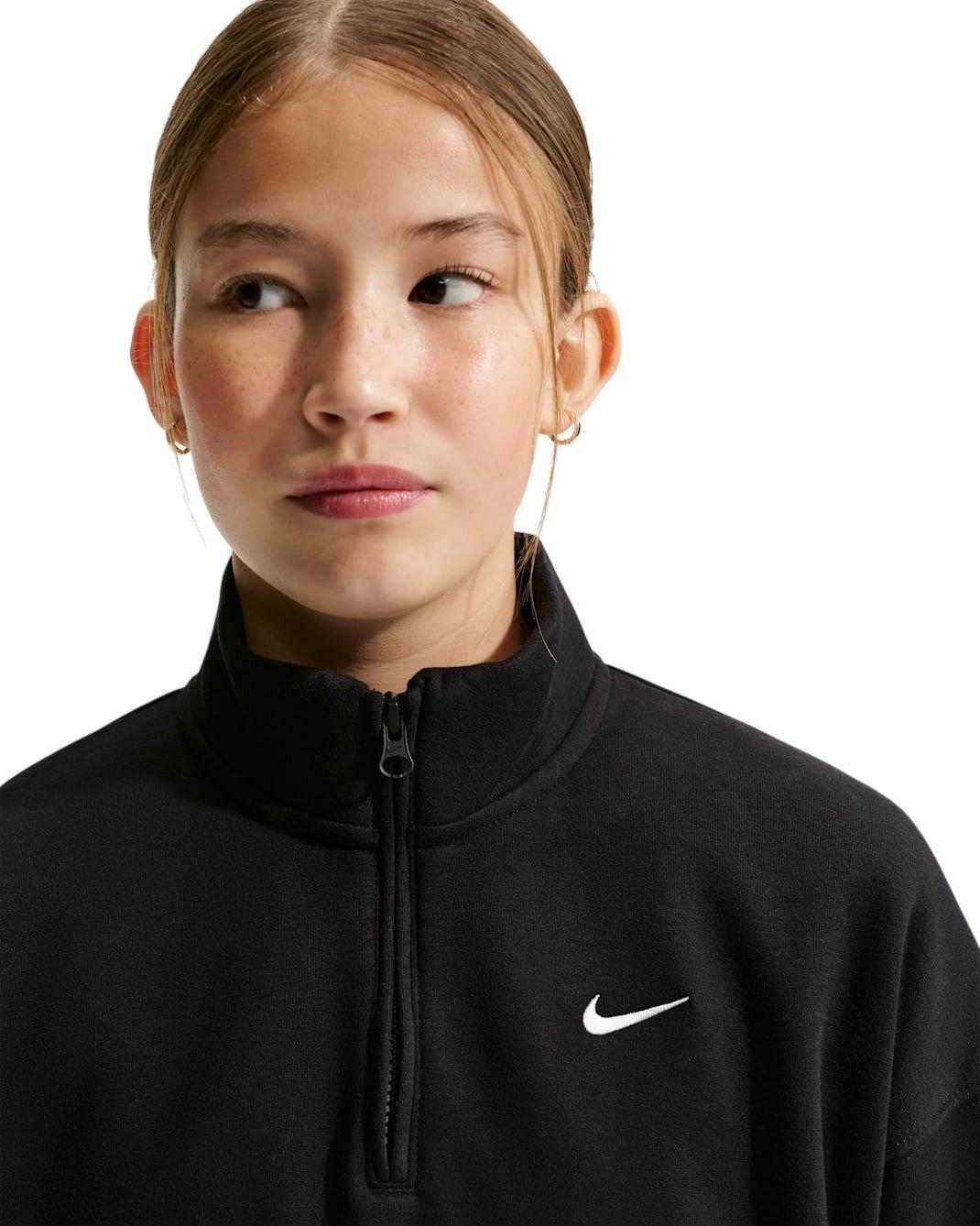 Nike Sportswear Studio Fleece Big Girls' Black Oversized 1/4 Zip