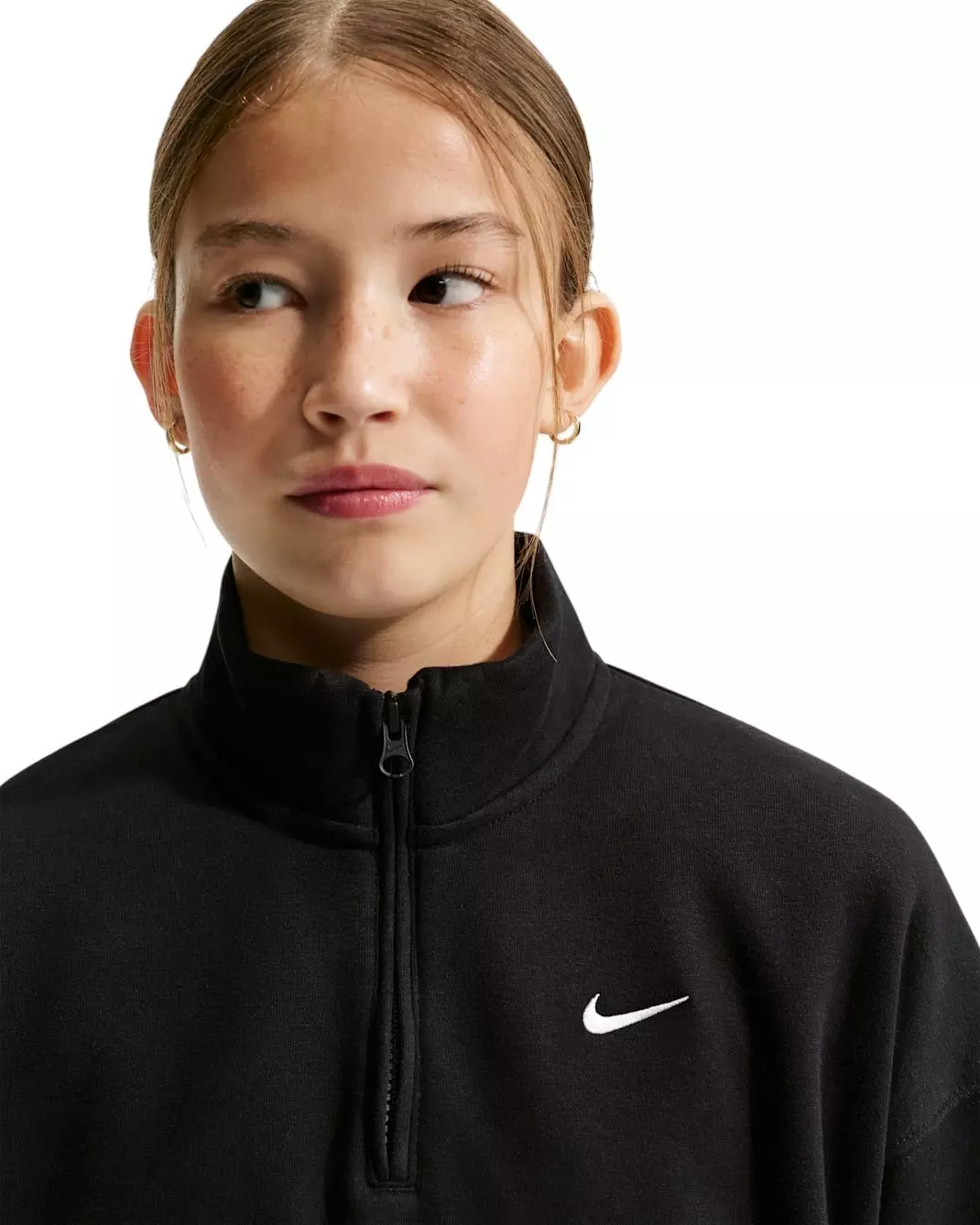 Nike Big Girls' Sportswear Studio Fleece Oversized 1/4 Zip - Black - BLACK