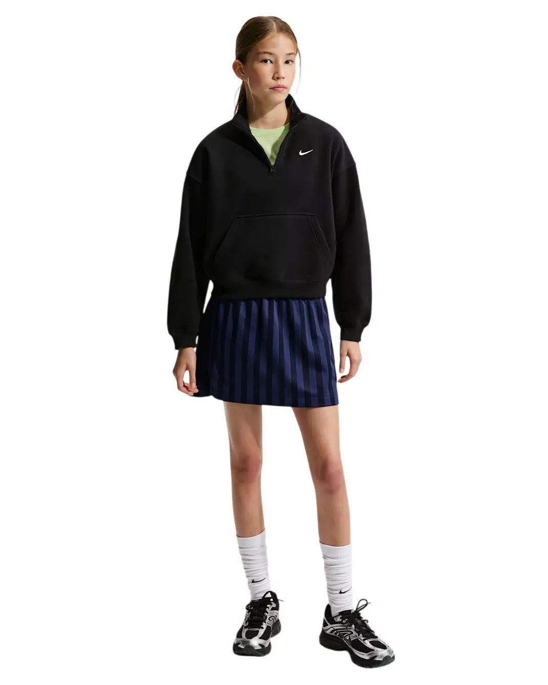 Nike Big Girls' Sportswear Studio Fleece Oversized 1/4 Zip - Black - BLACK