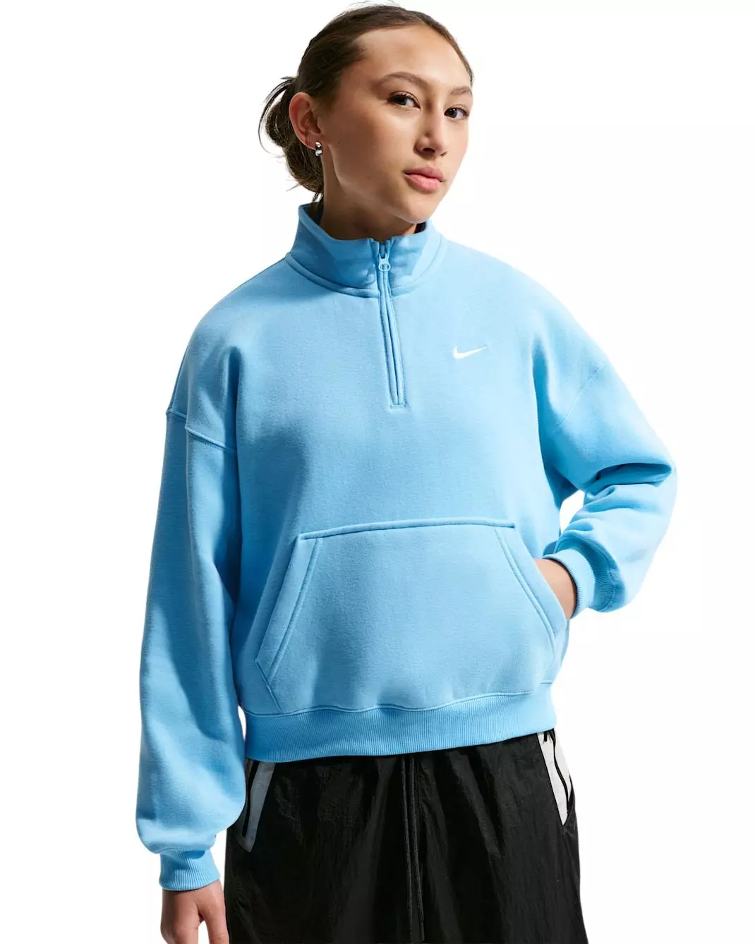 Nike Big Girls' Sportswear Studio Fleece Oversized 1/4 Zip - Blue - BLUE