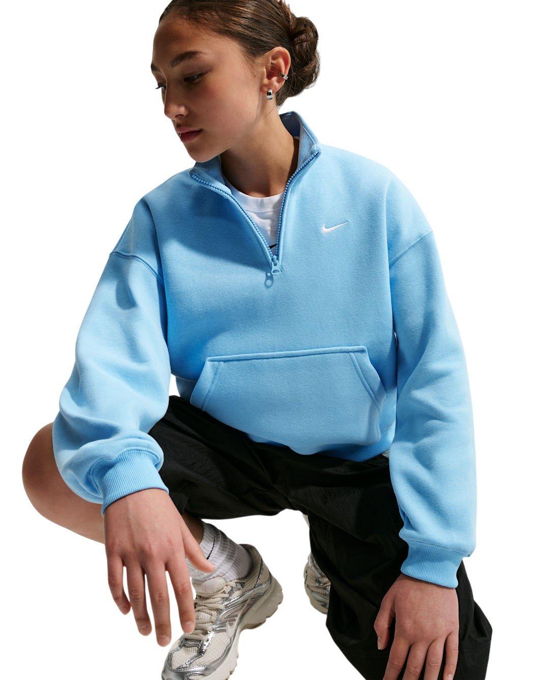 Nike Sportswear Studio Fleece Big Girls' Blue Oversized 1/4 Zip