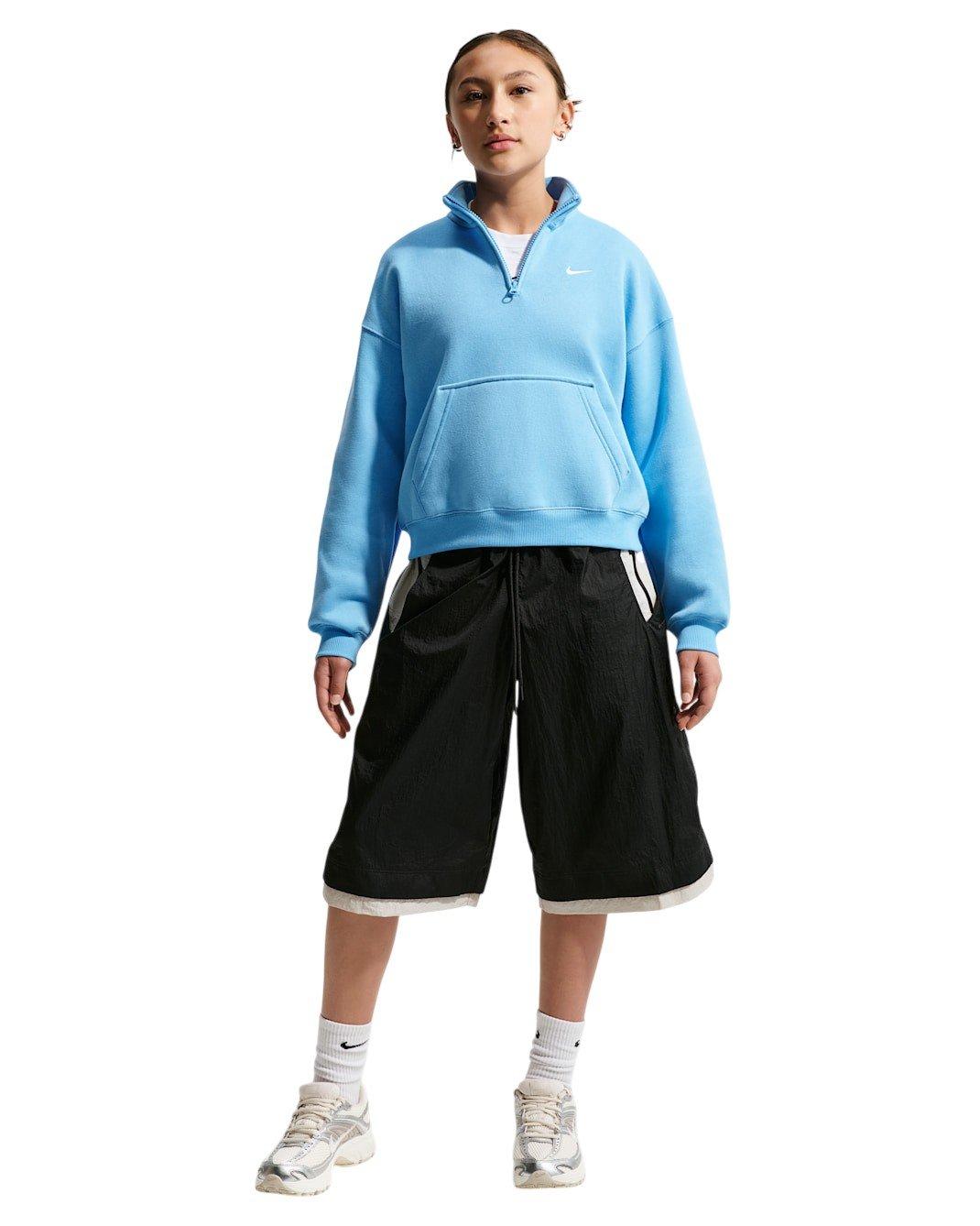 Nike Sportswear Studio Fleece Big Girls' Blue Oversized 1/4 Zip